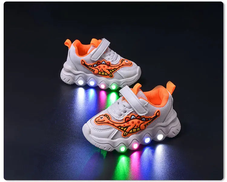 Spring New Style Dinosaur Led Light Sneakers for Boys and Girls Spring & Fall New Mesh Breathable Casual Light Shoes for Children and Middle-Aged Children GreatEagleInc