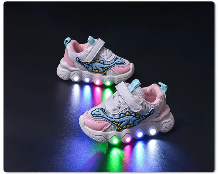 Spring New Style Dinosaur Led Light Sneakers for Boys and Girls Spring & Fall New Mesh Breathable Casual Light Shoes for Children and Middle-Aged Children GreatEagleInc