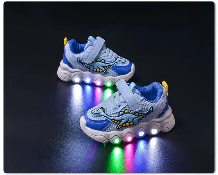 Spring New Style Dinosaur Led Light Sneakers for Boys and Girls Spring & Fall New Mesh Breathable Casual Light Shoes for Children and Middle-Aged Children GreatEagleInc