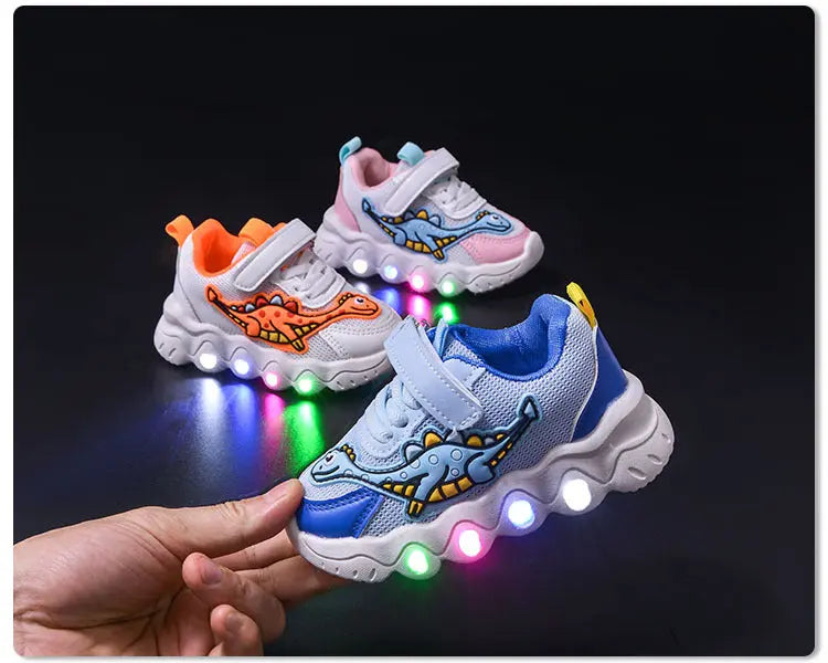 Spring New Style Dinosaur Led Light Sneakers for Boys and Girls Spring & Fall New Mesh Breathable Casual Light Shoes for Children and Middle-Aged Children GreatEagleInc