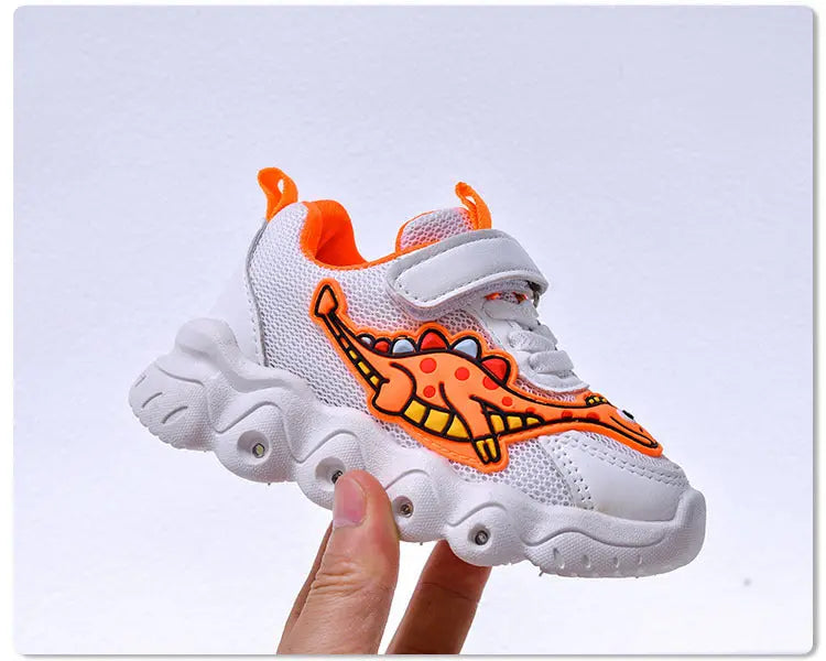 Spring New Style Dinosaur Led Light Sneakers for Boys and Girls Spring & Fall New Mesh Breathable Casual Light Shoes for Children and Middle-Aged Children GreatEagleInc