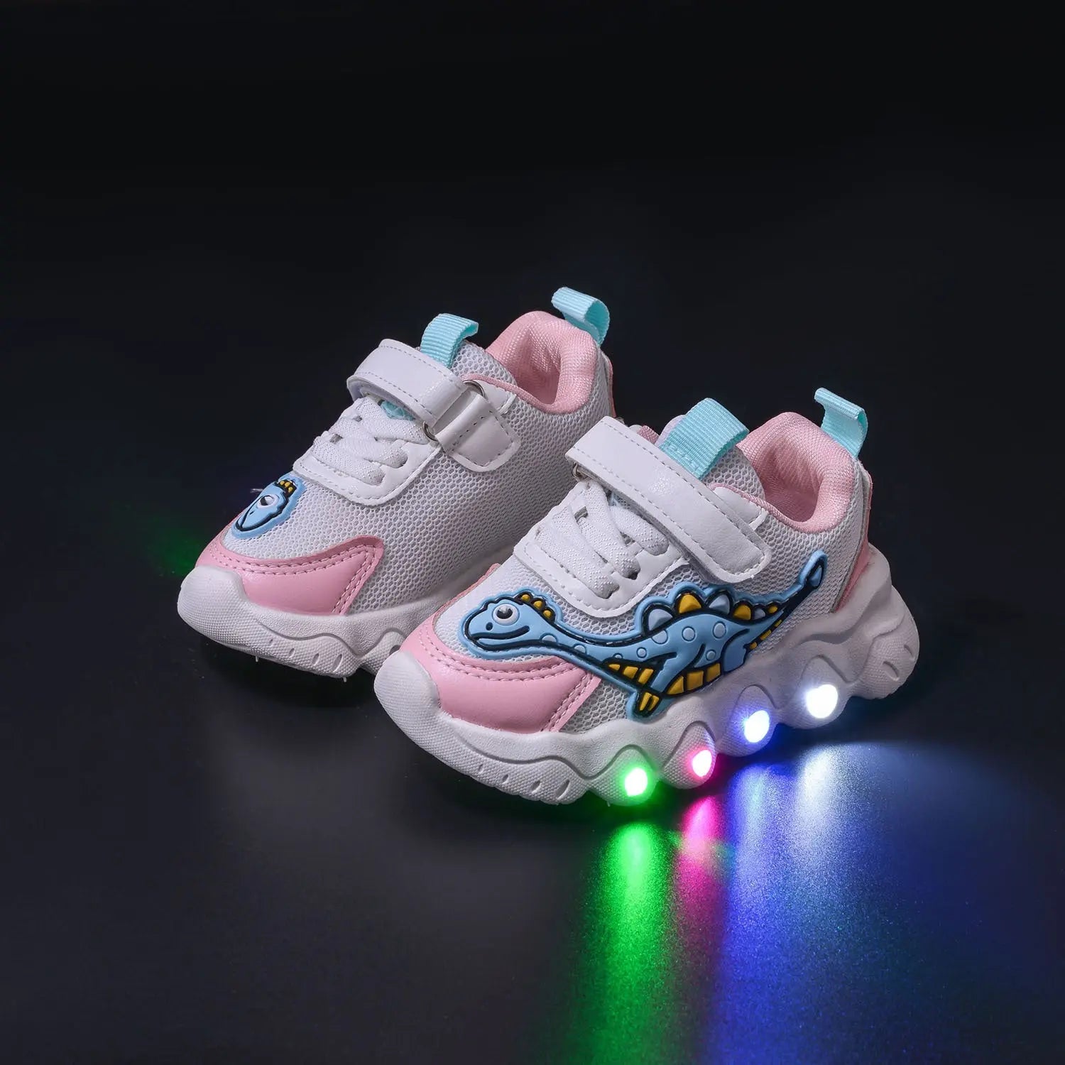 Spring New Style Dinosaur Led Light Sneakers for Boys and Girls Spring & Fall New Mesh Breathable Casual Light Shoes for Children and Middle-Aged Children GreatEagleInc