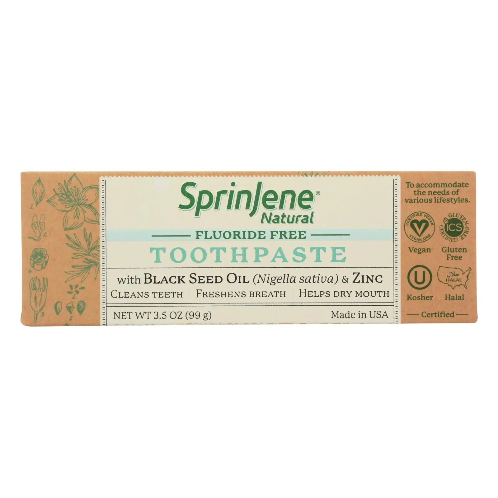 Sprinjene Natural - Toothpaste W/o Fluoride - 1 Each - 3.5 Oz Sprinjene Natural