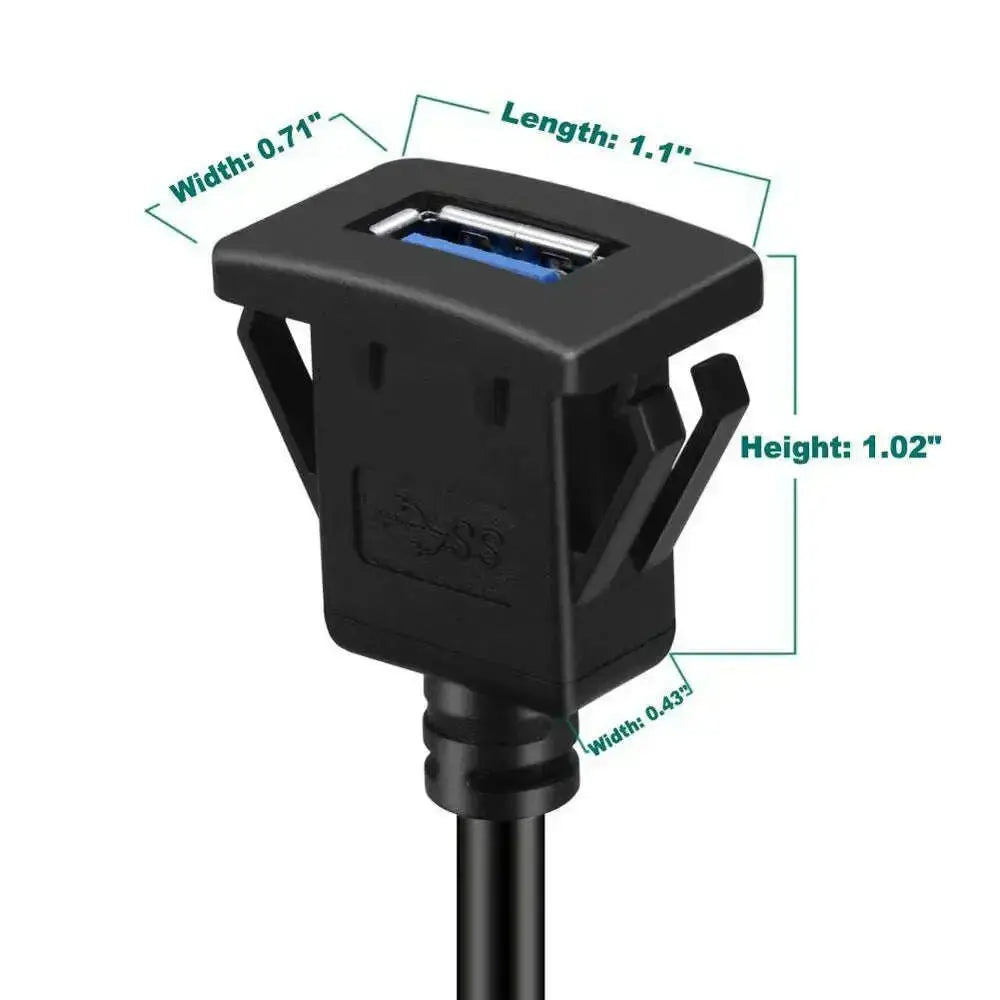 Square-Single-Port-USB-3.0-Panel-Flush-Mount-Extension-Cable-with-Buckle-for-Car-Truck-Boat-Motorcycle-Dashboard-3ft-GreatEagleInc-334217179