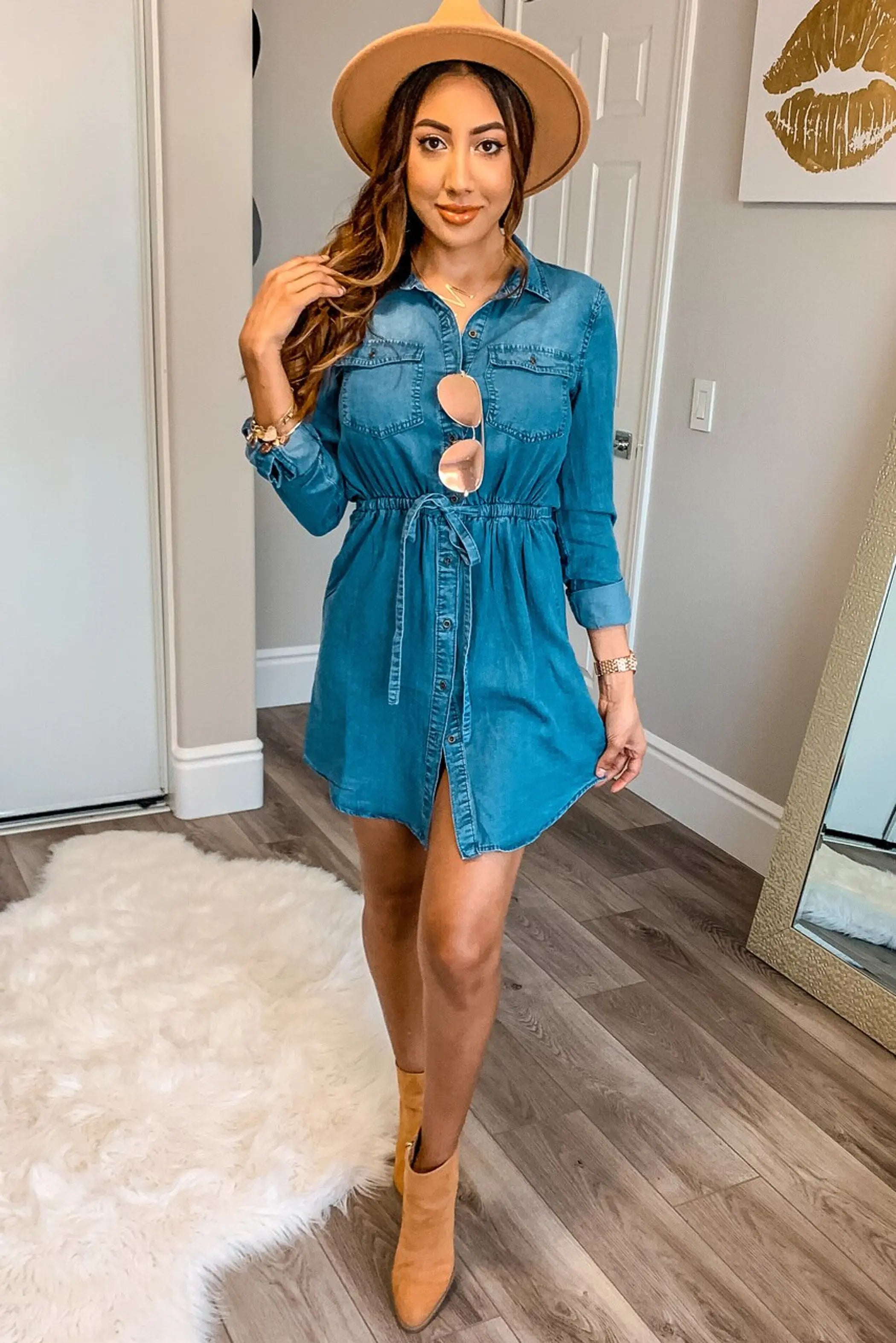Staci Button-Down Tencel Denim Midi Shirt Dress SurelyMine