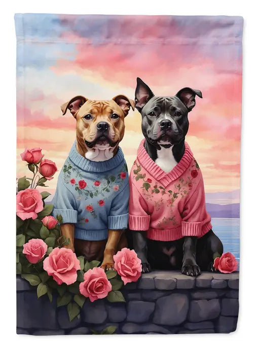 Staffordshire Bull Terrier Two Hearts Garden Flag Caroline's Treasures