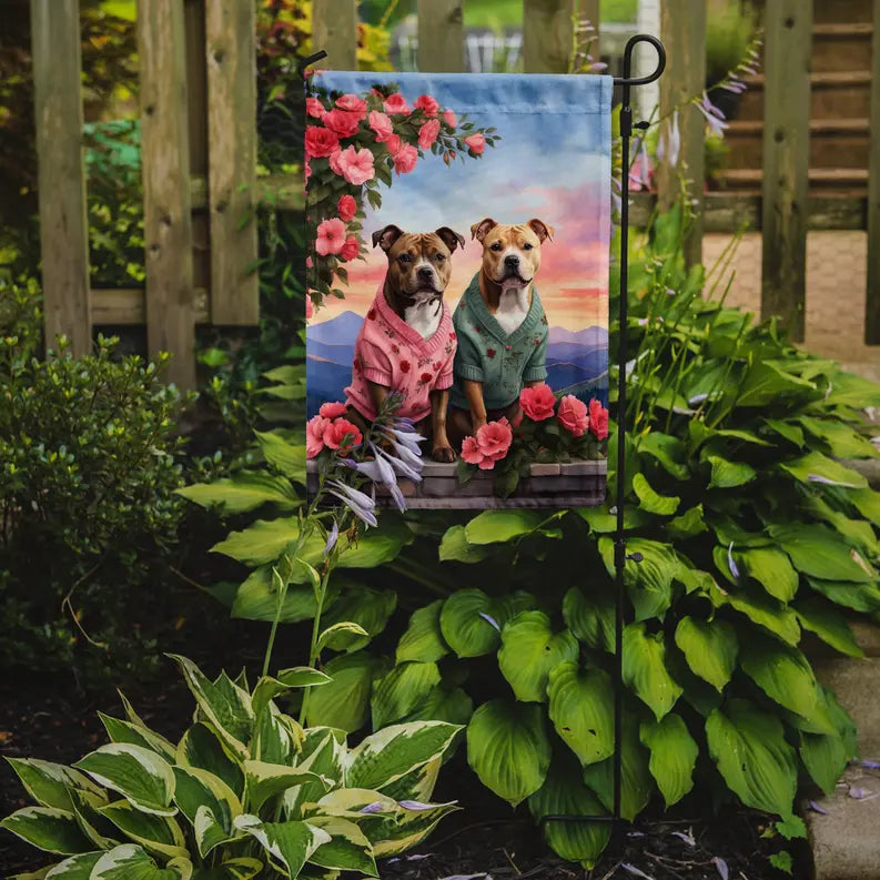 Staffordshire Bull Terrier Two Hearts Garden Flag Caroline's Treasures