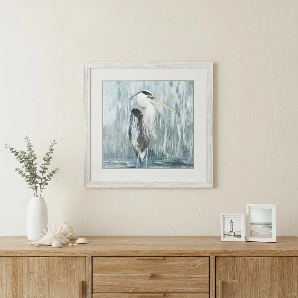 Standing Still Heron I Distressed White Framed Wall Art Homeroots Home Decor