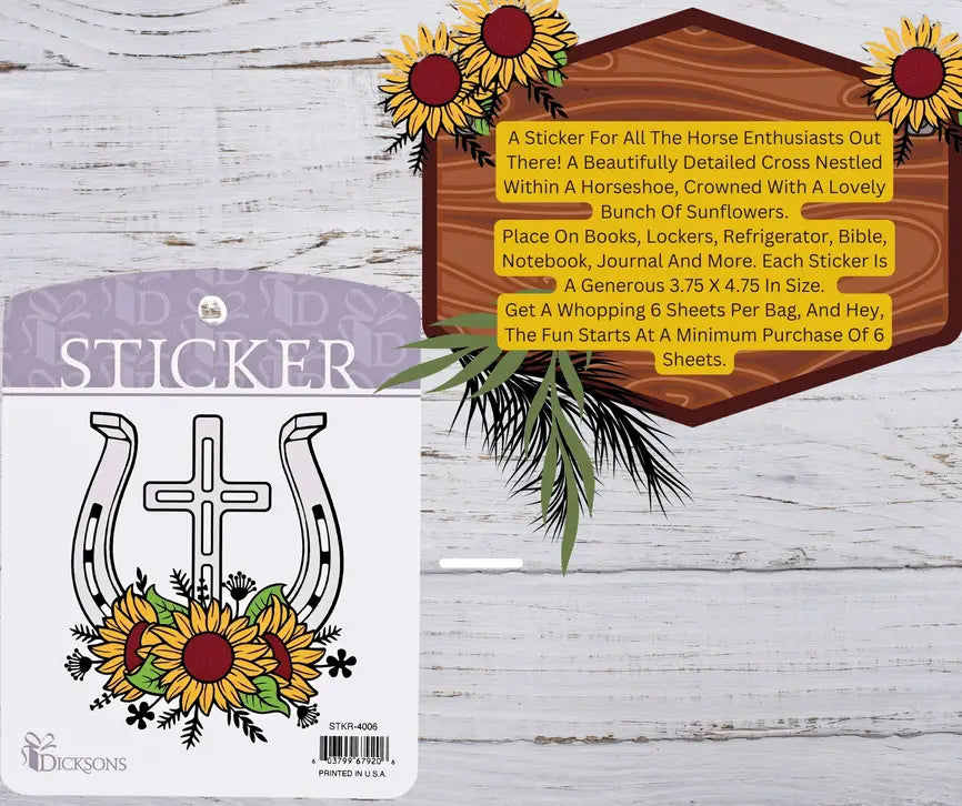 Sticker Horseshoe Cross And Sunflowers Dicksons Inc