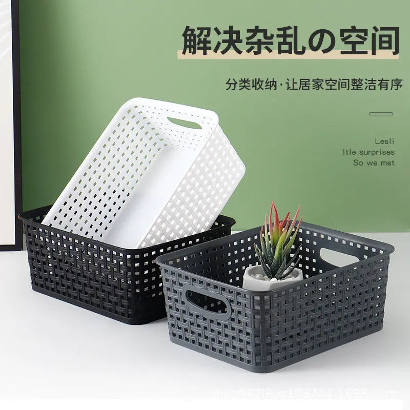 Storage Basket Simple Office Supplies Plastic Storage Basket Desktop Sundries Storage Frame Living Room Study Snack Organize Basket GreatEagleInc