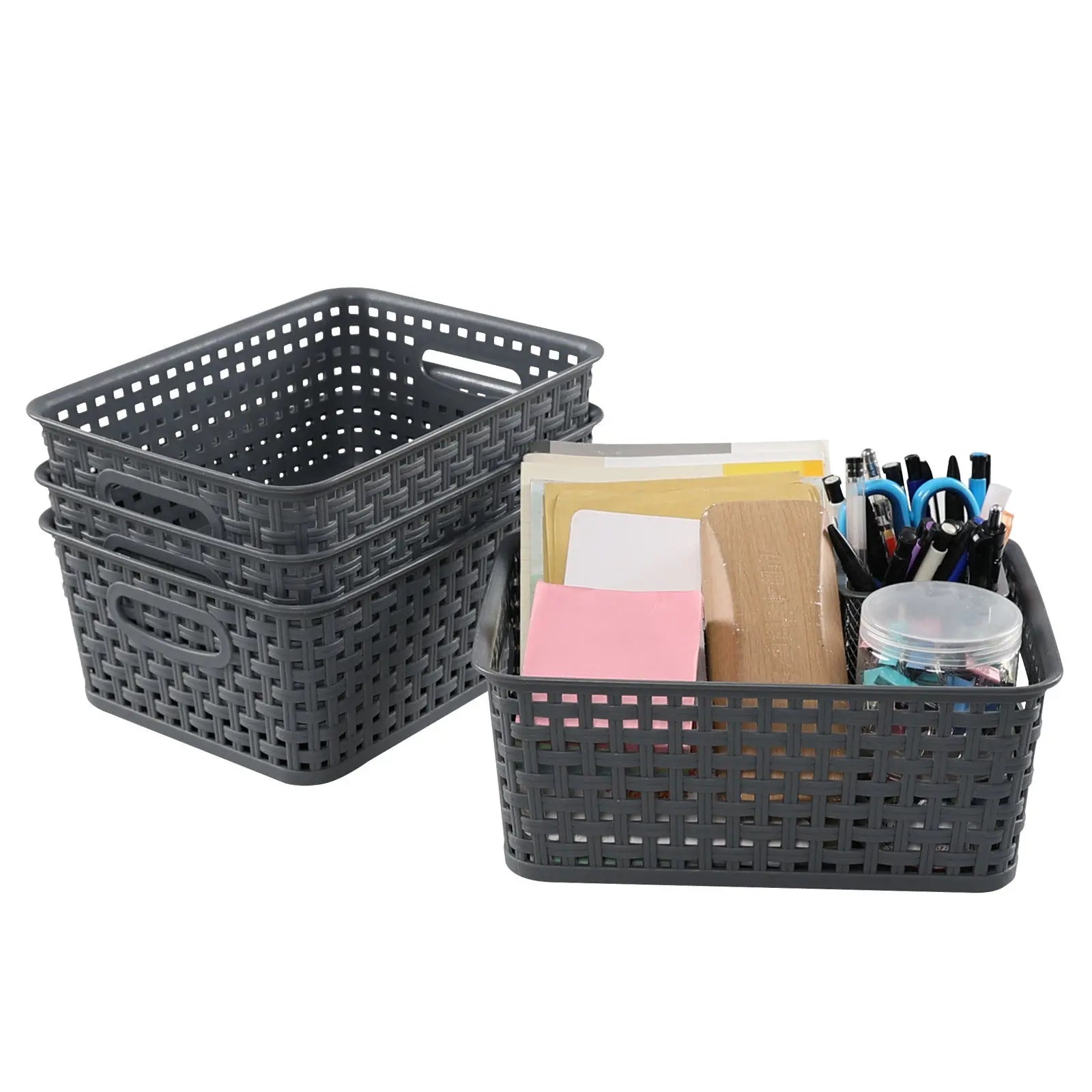 Storage Basket Simple Office Supplies Plastic Storage Basket Desktop Sundries Storage Frame Living Room Study Snack Organize Basket GreatEagleInc