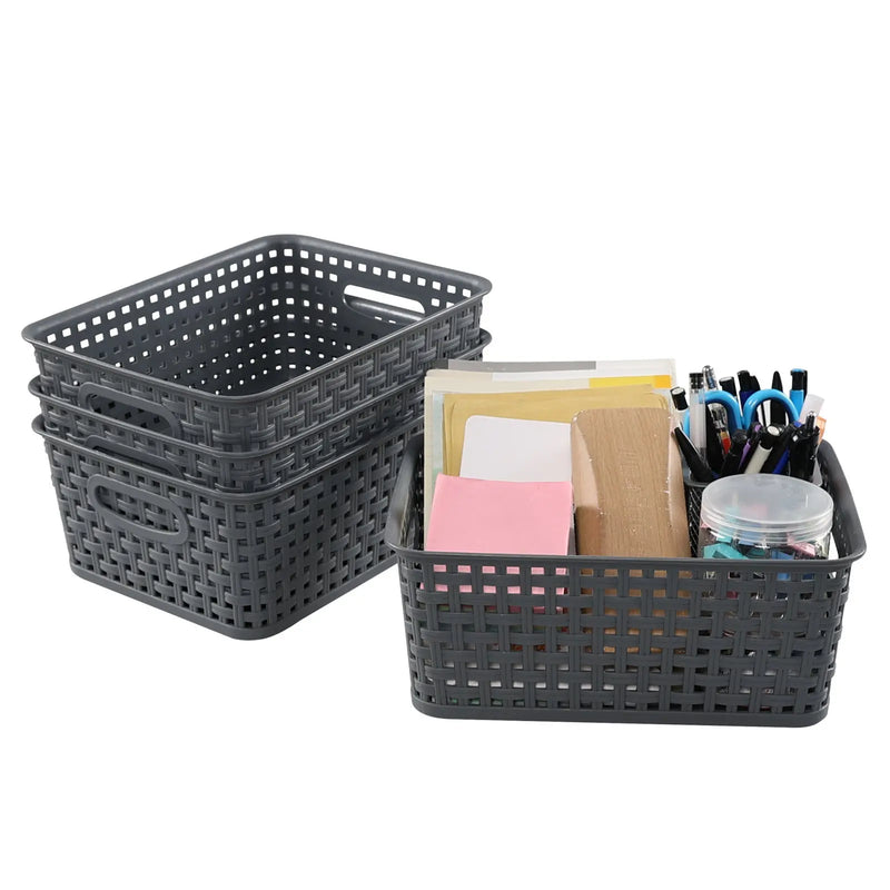 Storage Basket Simple Office Supplies Plastic Storage Basket Desktop Sundries Storage Frame Living Room Study Snack Organize Basket GreatEagleInc
