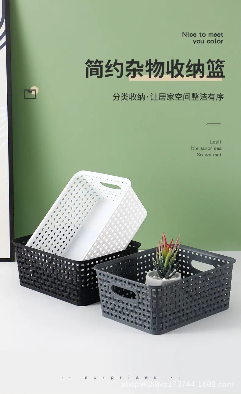 Storage Basket Simple Office Supplies Plastic Storage Basket Desktop Sundries Storage Frame Living Room Study Snack Organize Basket GreatEagleInc
