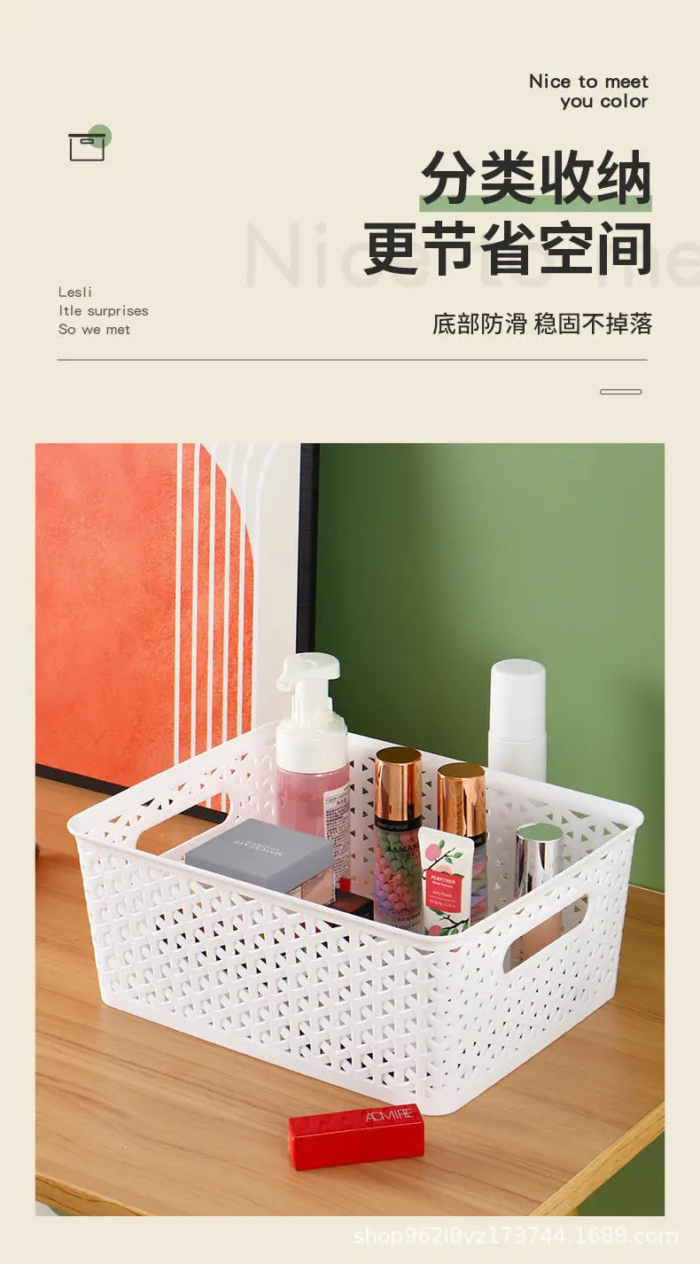 Storage Basket Simple Office Supplies Plastic Storage Basket Desktop Sundries Storage Frame Living Room Study Snack Organize Basket GreatEagleInc