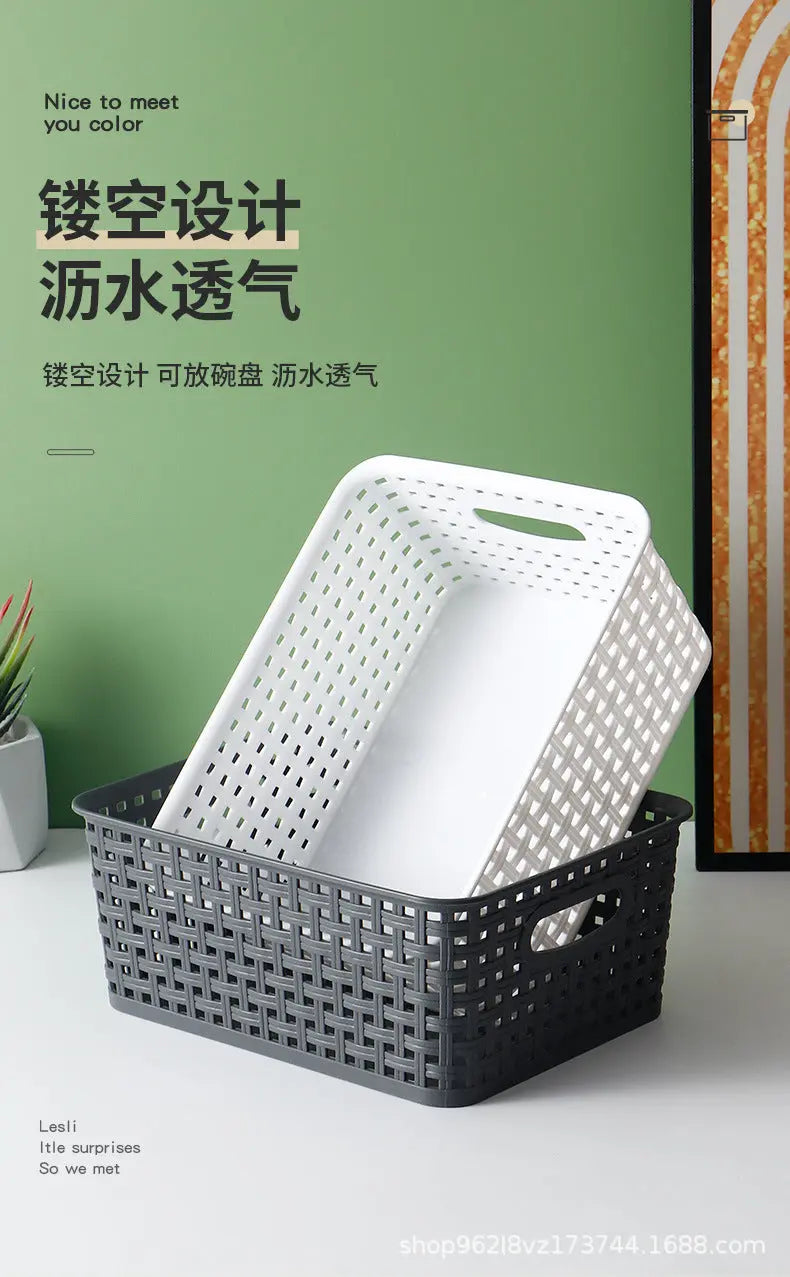 Storage Basket Simple Office Supplies Plastic Storage Basket Desktop Sundries Storage Frame Living Room Study Snack Organize Basket GreatEagleInc