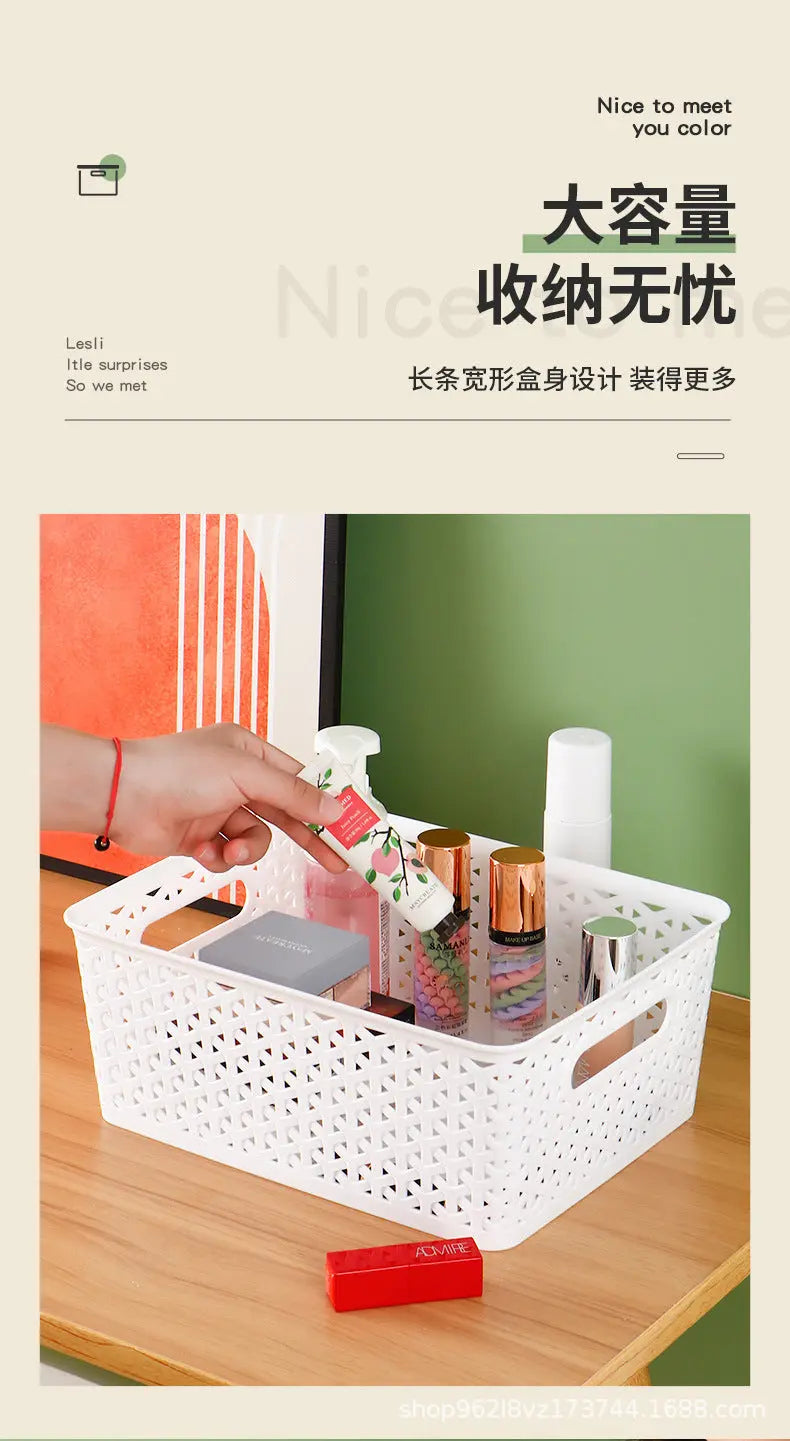 Storage Basket Simple Office Supplies Plastic Storage Basket Desktop Sundries Storage Frame Living Room Study Snack Organize Basket GreatEagleInc