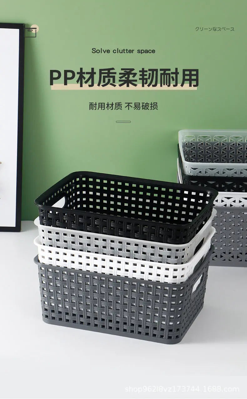 Storage Basket Simple Office Supplies Plastic Storage Basket Desktop Sundries Storage Frame Living Room Study Snack Organize Basket GreatEagleInc