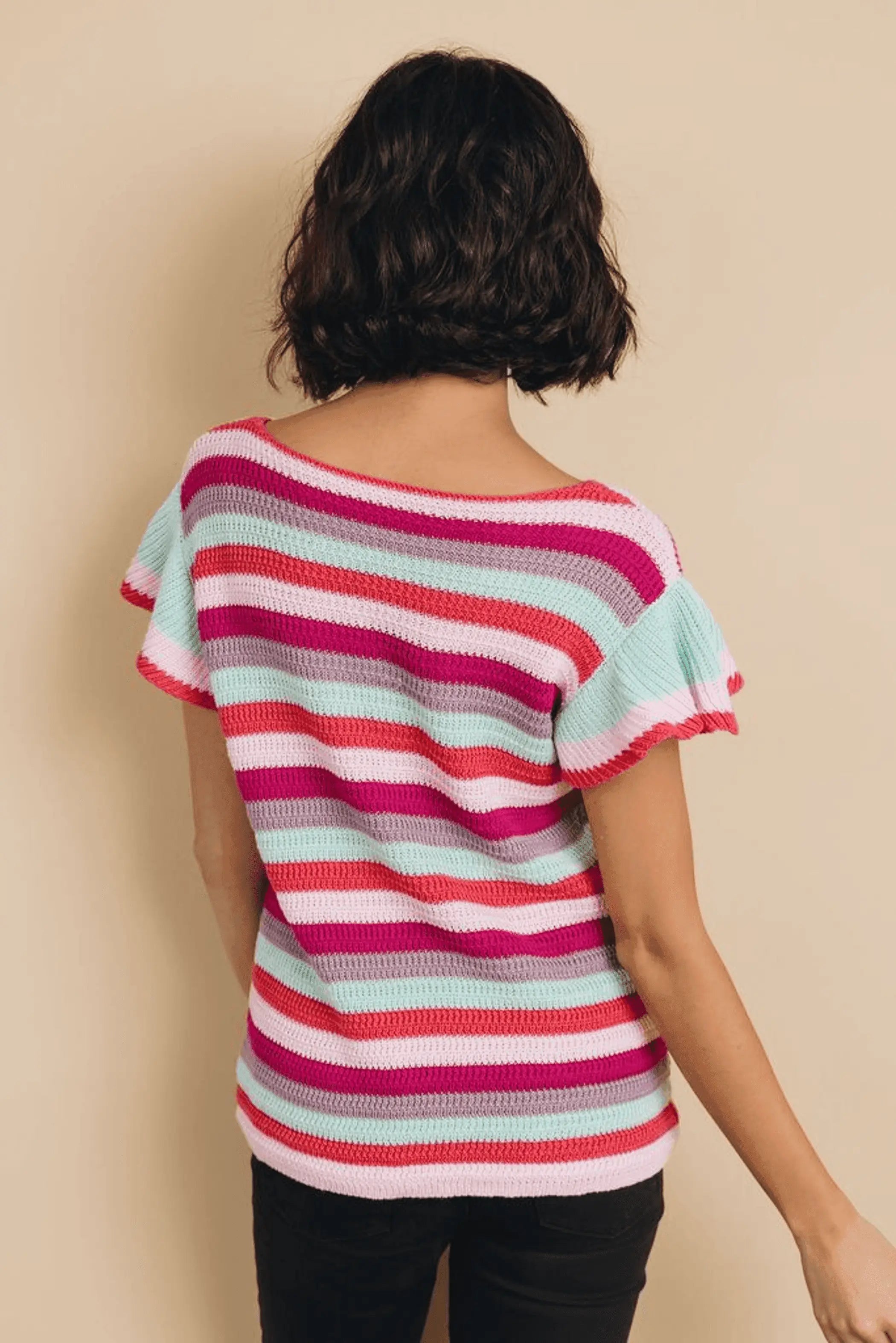 Storyline Striped Ruffle Sleeve Top Stay Warm in Style