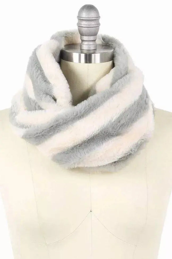 Stripe Fur Tube Infinity Scarf Stay Warm in Style