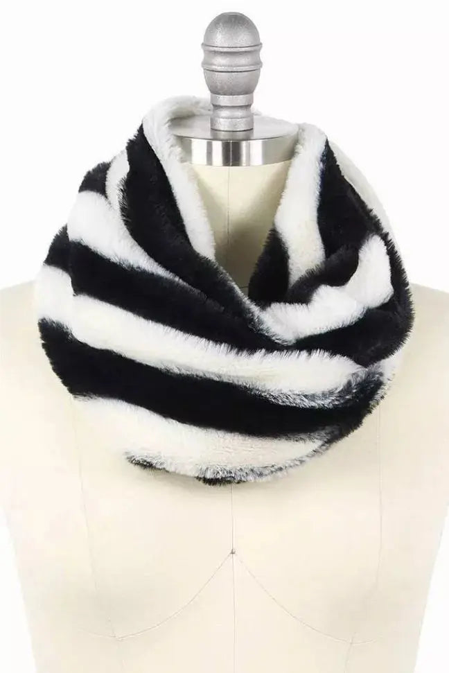 Stripe Fur Tube Infinity Scarf Stay Warm in Style