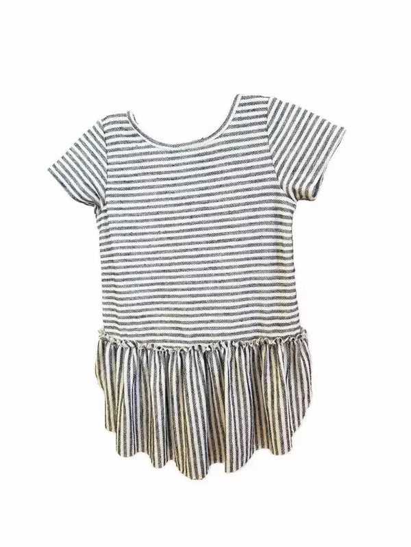 Striped Tunic With Short Sleeves And Ruffle Rounded Hem Little Mass