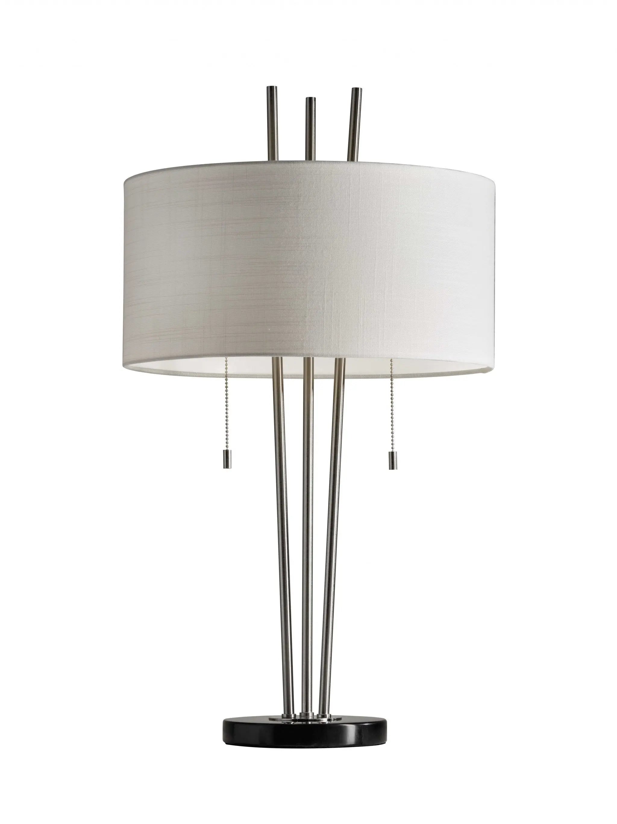Stylish Triple Pole Brushed Steel Metal Table Lamp Homeroots Lighting