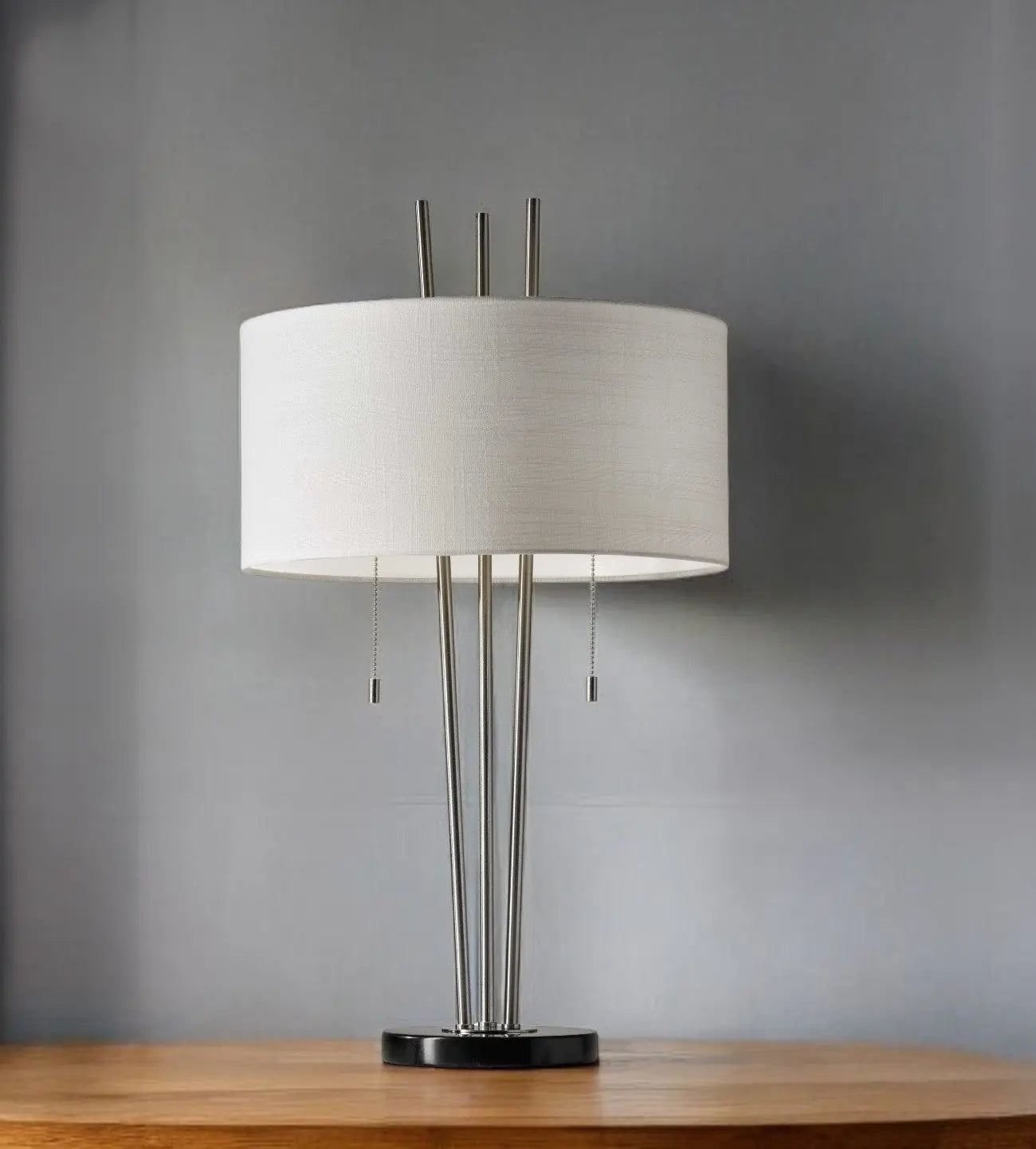 Stylish Triple Pole Brushed Steel Metal Table Lamp Homeroots Lighting