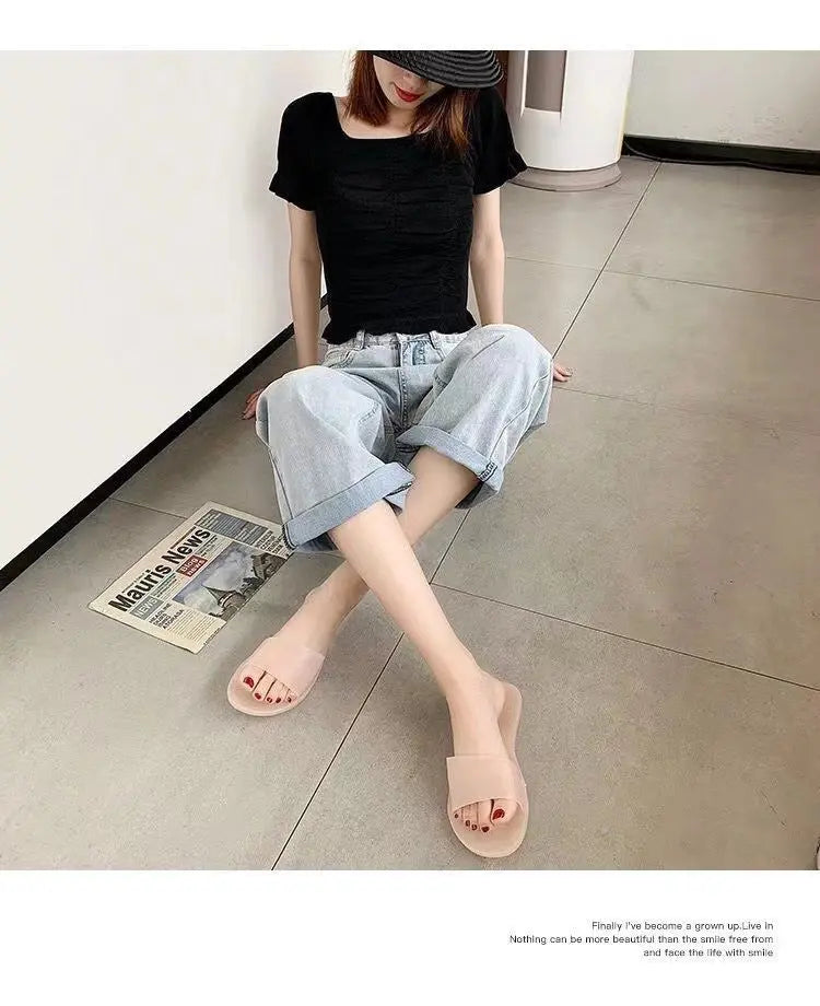 Summer New Crystal Slippers for Women, Large Size, Fashionable Jelly Outer Wear, Casual Home Couple, Deodorant Flip Flops, Cross-Border GreatEagleInc