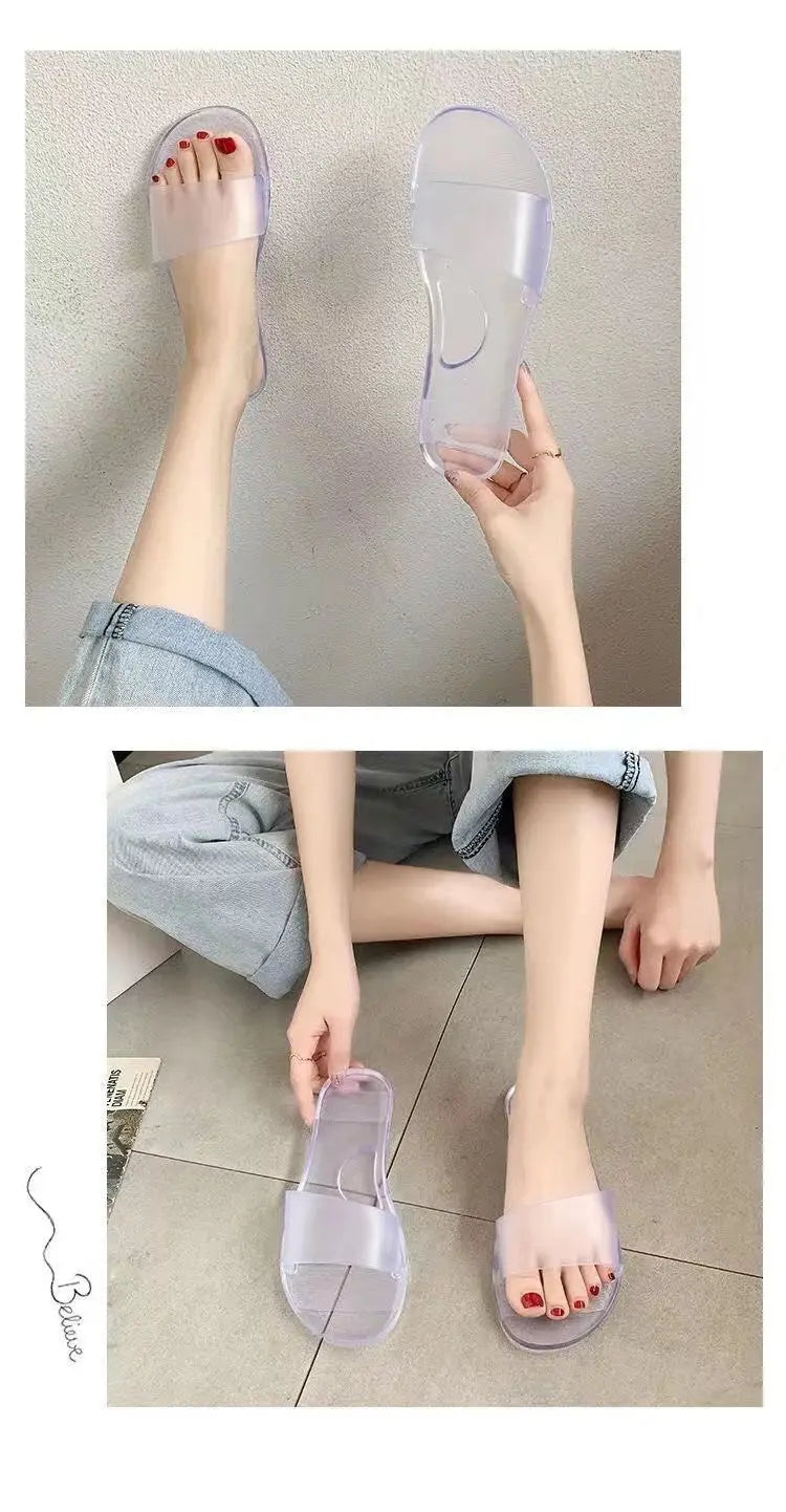 Summer New Crystal Slippers for Women, Large Size, Fashionable Jelly Outer Wear, Casual Home Couple, Deodorant Flip Flops, Cross-Border GreatEagleInc