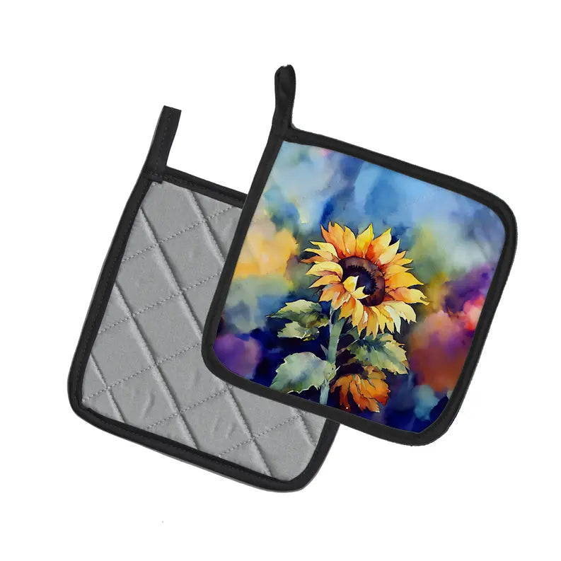 Sunflowers in Watercolor Pair of Pot Holders Caroline's Treasures