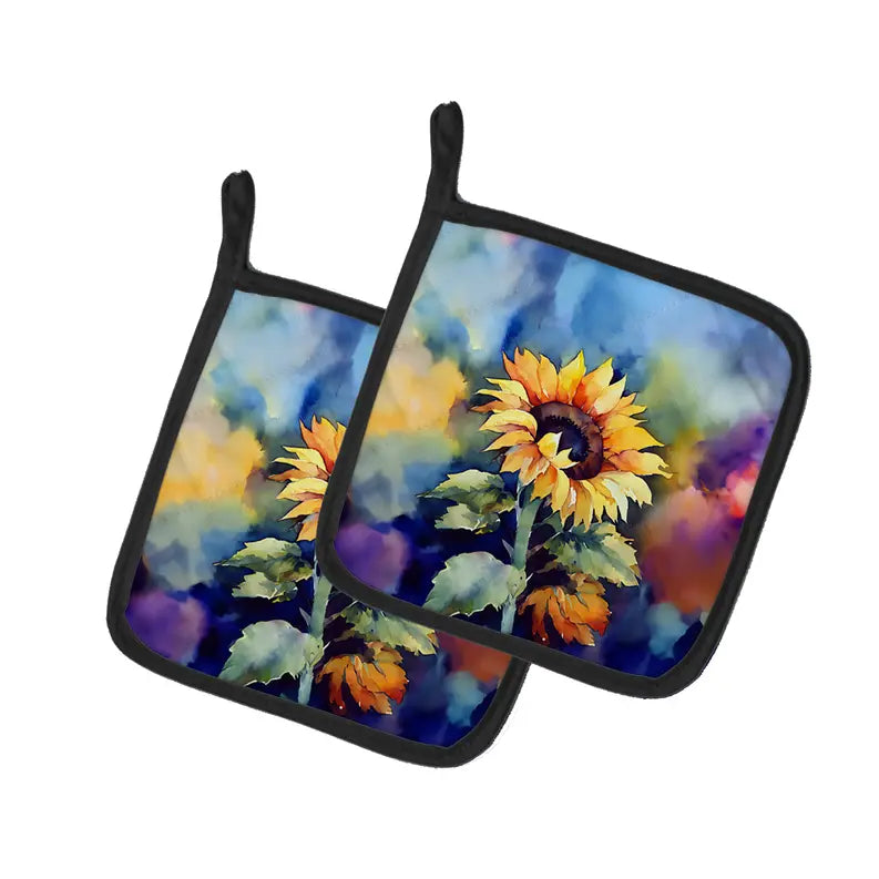 Sunflowers in Watercolor Pair of Pot Holders Caroline's Treasures