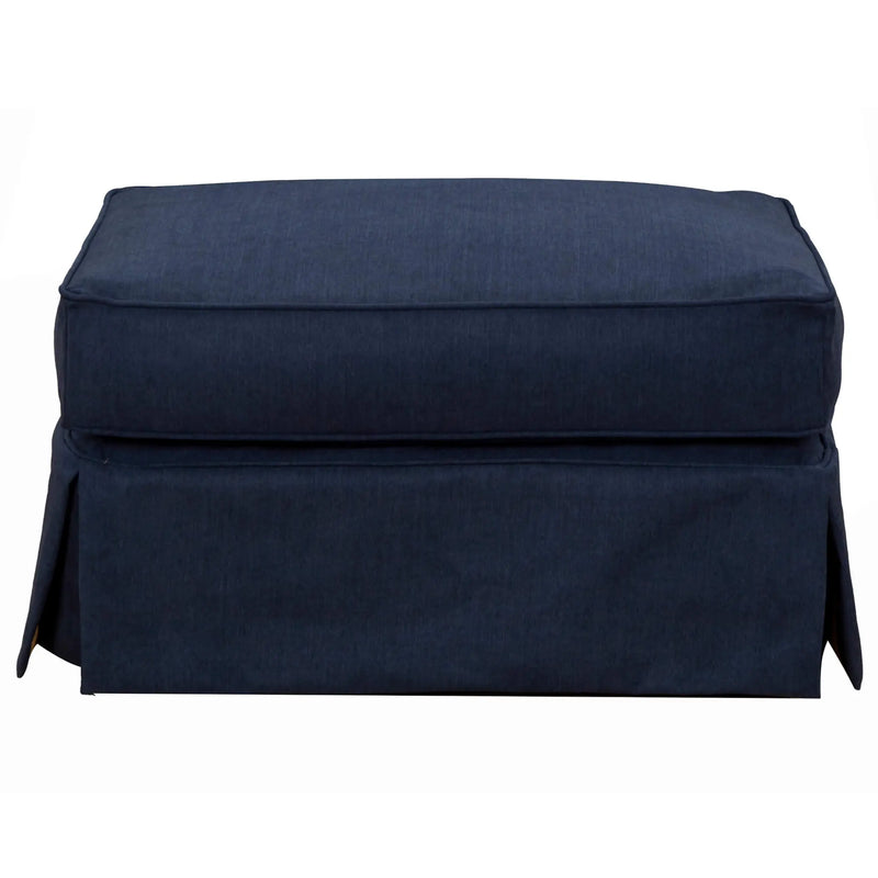 Sunset Trading Americana Box Cushion Slipcovered Ottoman | Performance Fabric Washable Water-Resistant Stain-Proof | Navy Blue Sunset Trading