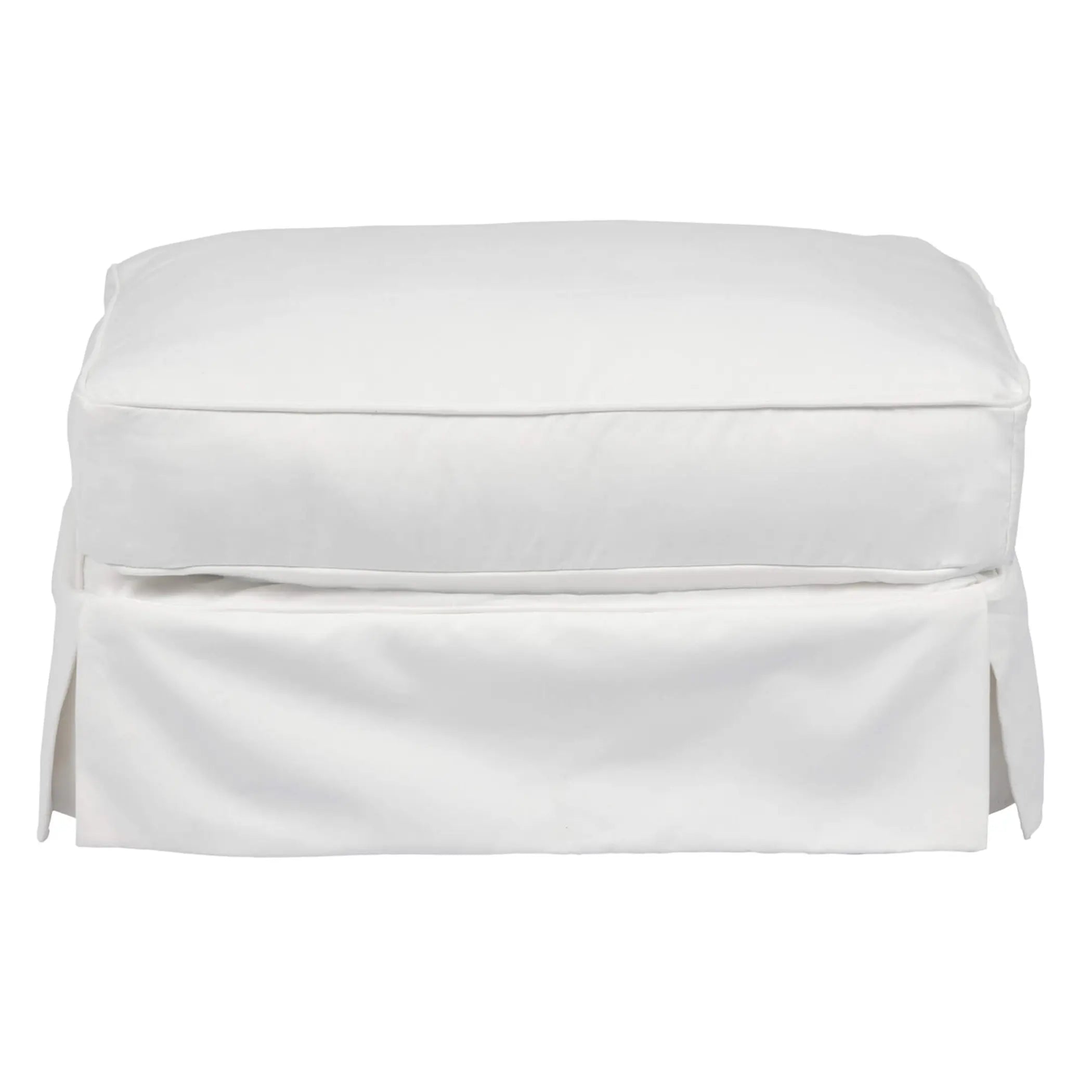 Sunset Trading Americana Box Cushion Slipcovered Ottoman | Performance Fabric Washable Water-Resistant Stain-Proof | White Sunset Trading