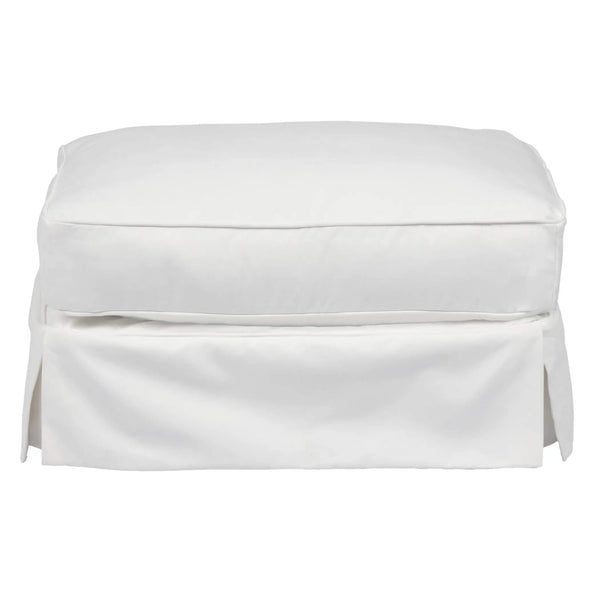 Sunset Trading Americana Box Cushion Slipcovered Ottoman | Performance Fabric Washable Water-Resistant Stain-Proof | White Sunset Trading