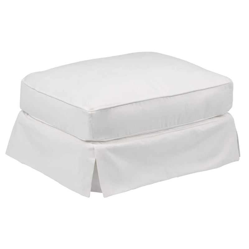 Sunset Trading Americana Box Cushion Slipcovered Ottoman | Performance Fabric Washable Water-Resistant Stain-Proof | White Sunset Trading