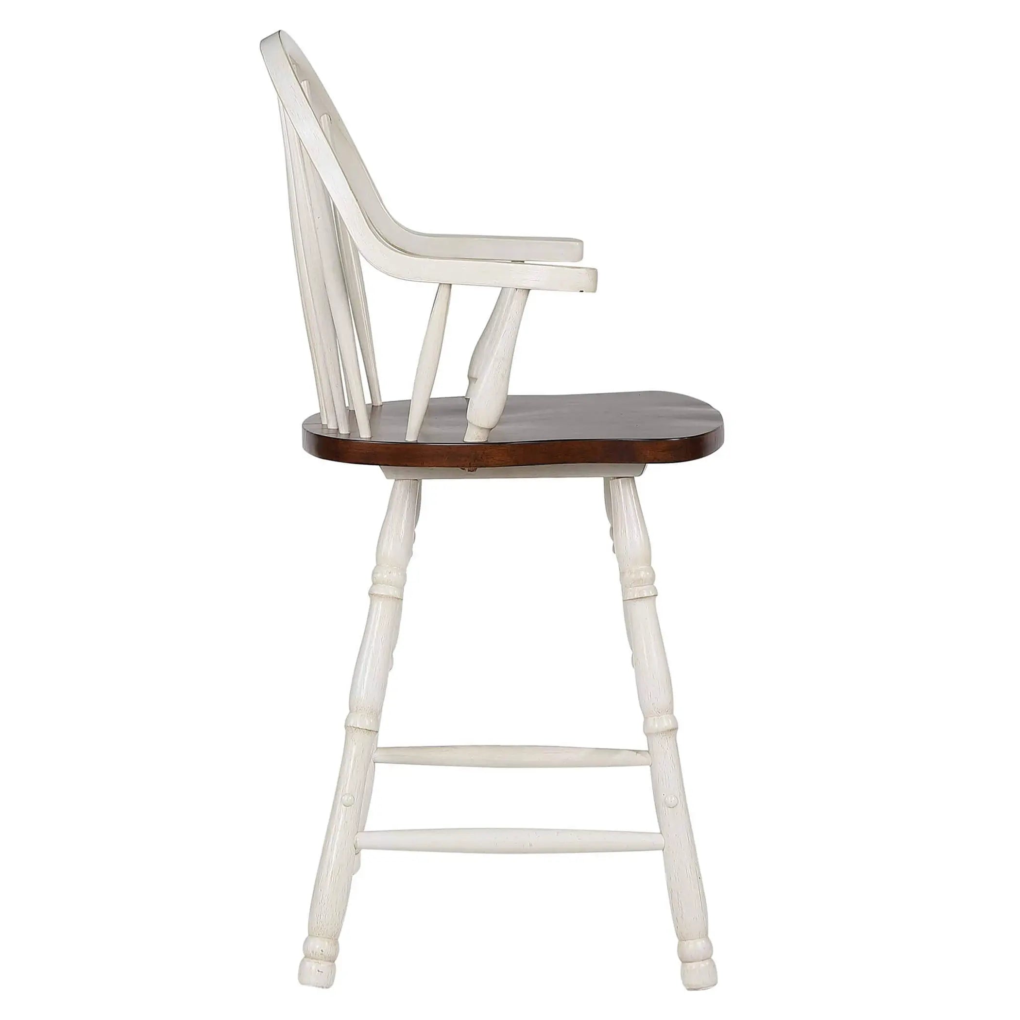 Sunset Trading Andrews 24" Windsor Barstool with Arms | Counter Height Stool | Antique White and Chestnut Brown | Set of 2 Sunset Trading