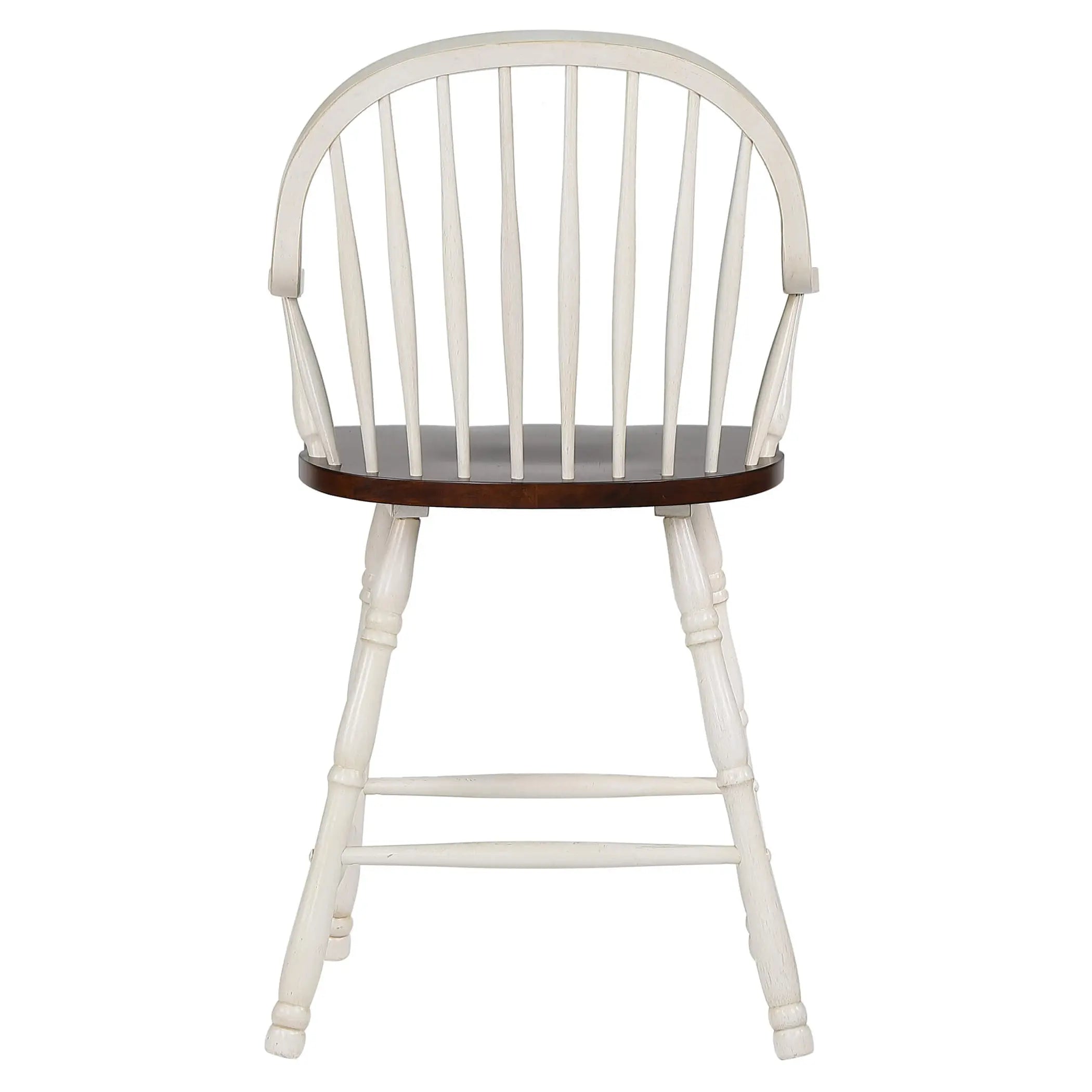 Sunset Trading Andrews 24" Windsor Barstool with Arms | Counter Height Stool | Antique White and Chestnut Brown | Set of 2 Sunset Trading