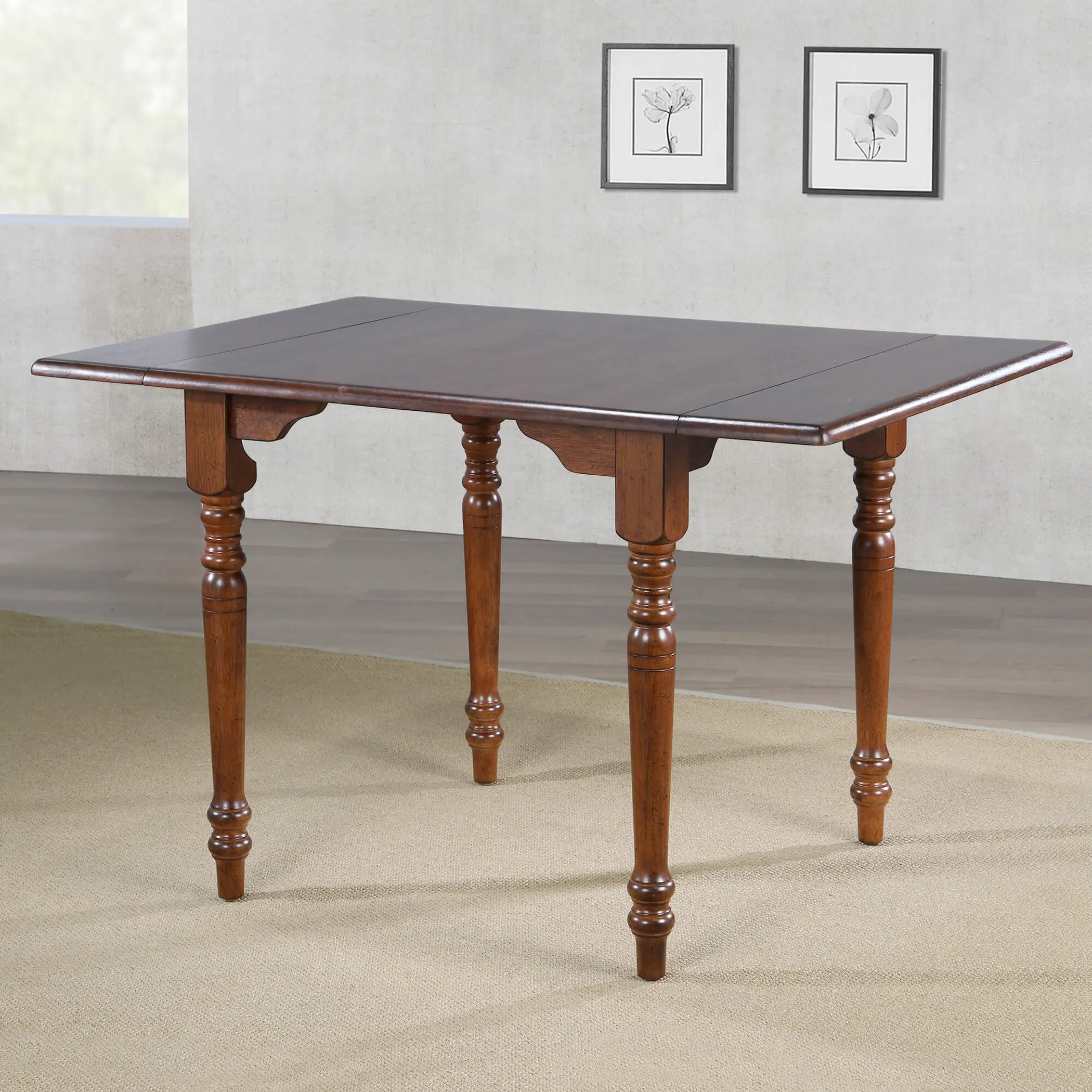 Sunset Trading Andrews 34-48" Rectangular Extendable Drop Leaf Dining Table | Chestnut Brown Wood | Seats 2, 4 Sunset Trading