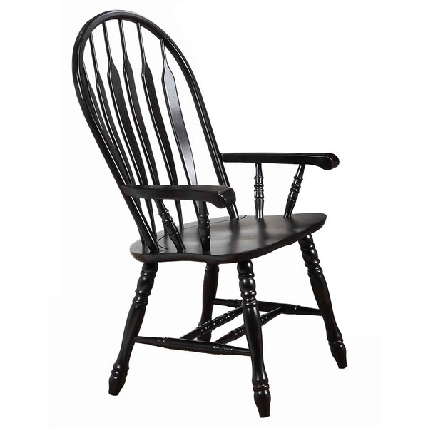Sunset Trading Black Cherry Selections Comfort Back Windsor Dining Chair with Arms | Antique Black Cherry Distressed Solid Wood | Fully Assembled Armchair Sunset Trading