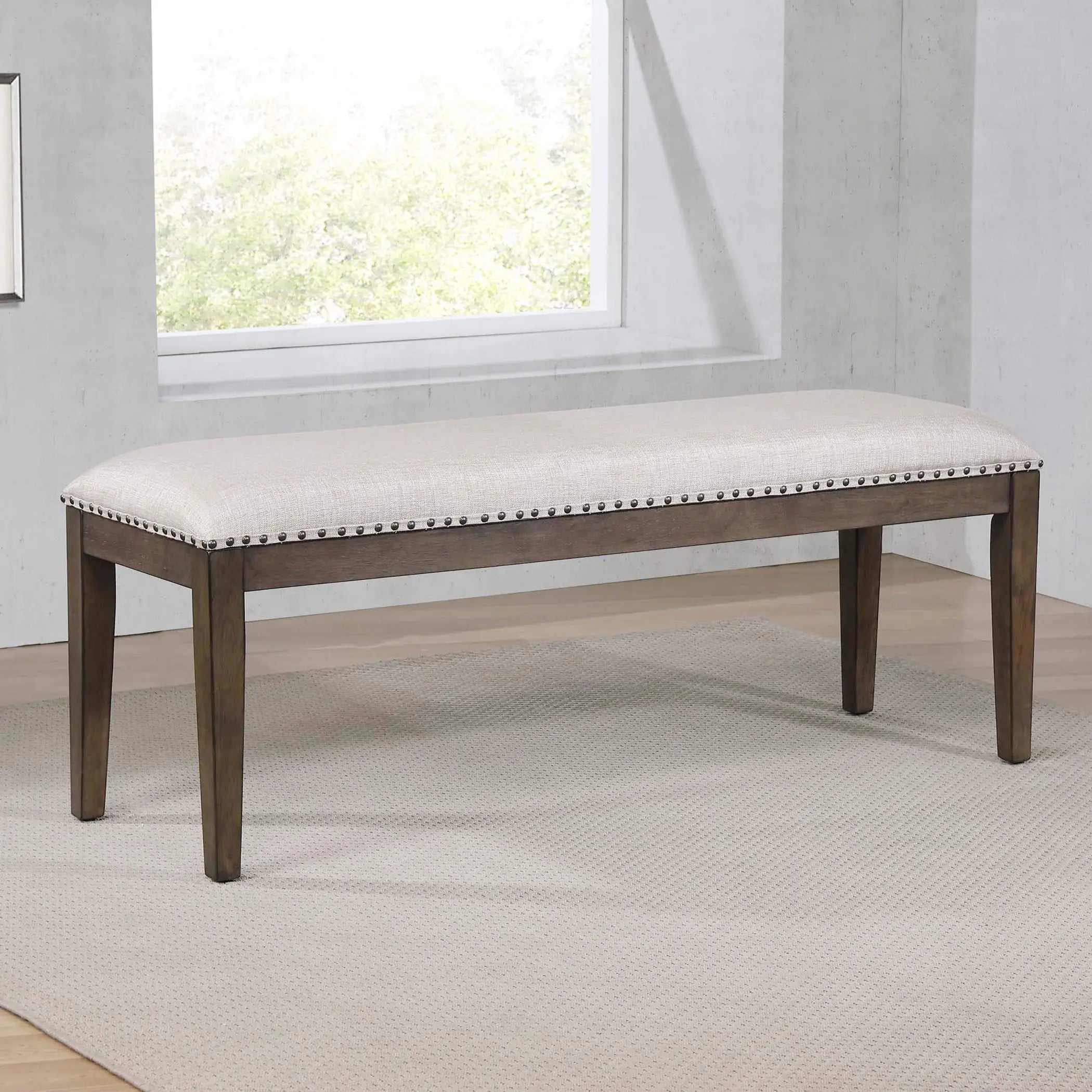 Sunset Trading Cali 50" Upholstered Dining Bench | Brown Solid Wood | Nailheads Sunset Trading