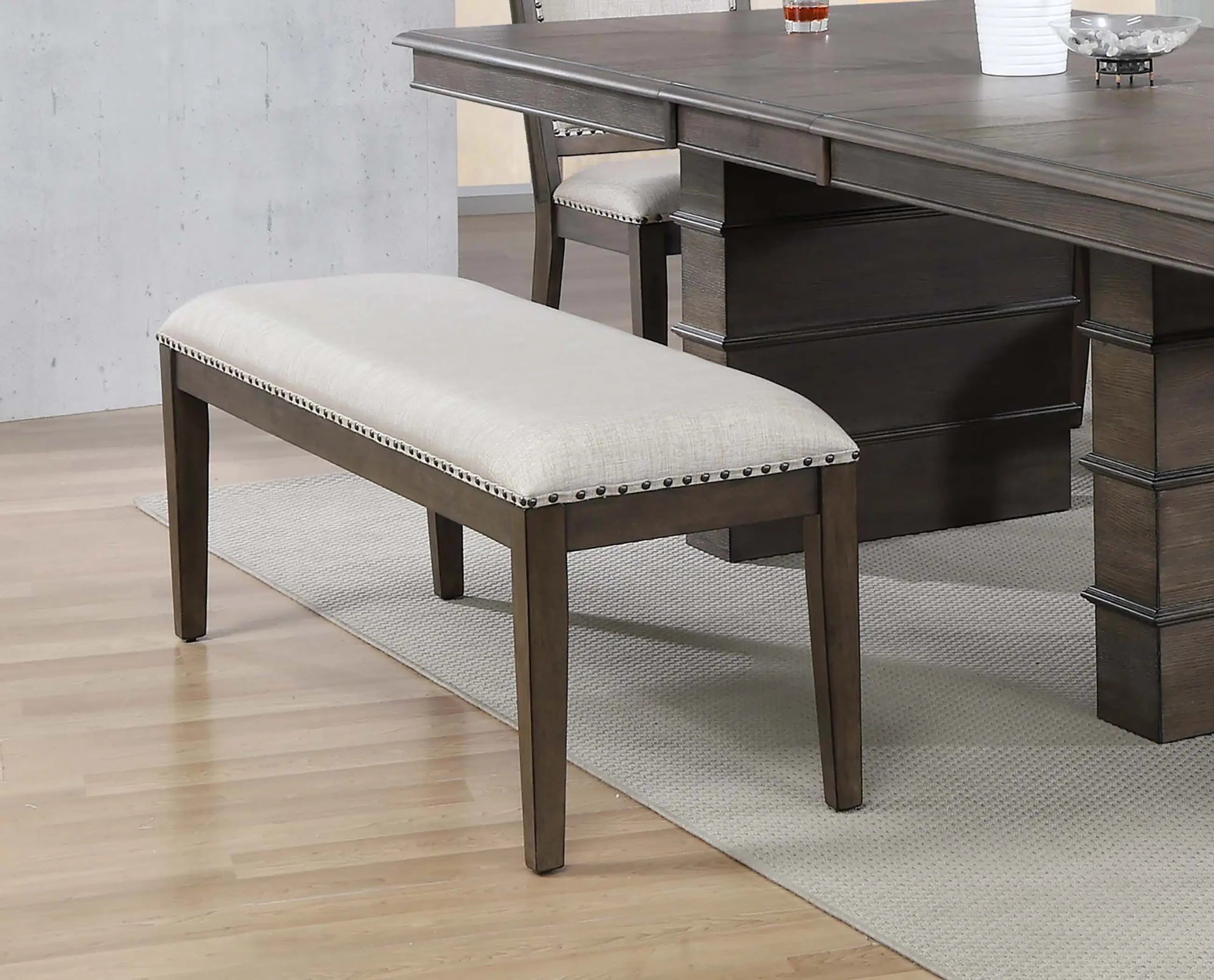 Sunset Trading Cali 50" Upholstered Dining Bench | Brown Solid Wood | Nailheads Sunset Trading