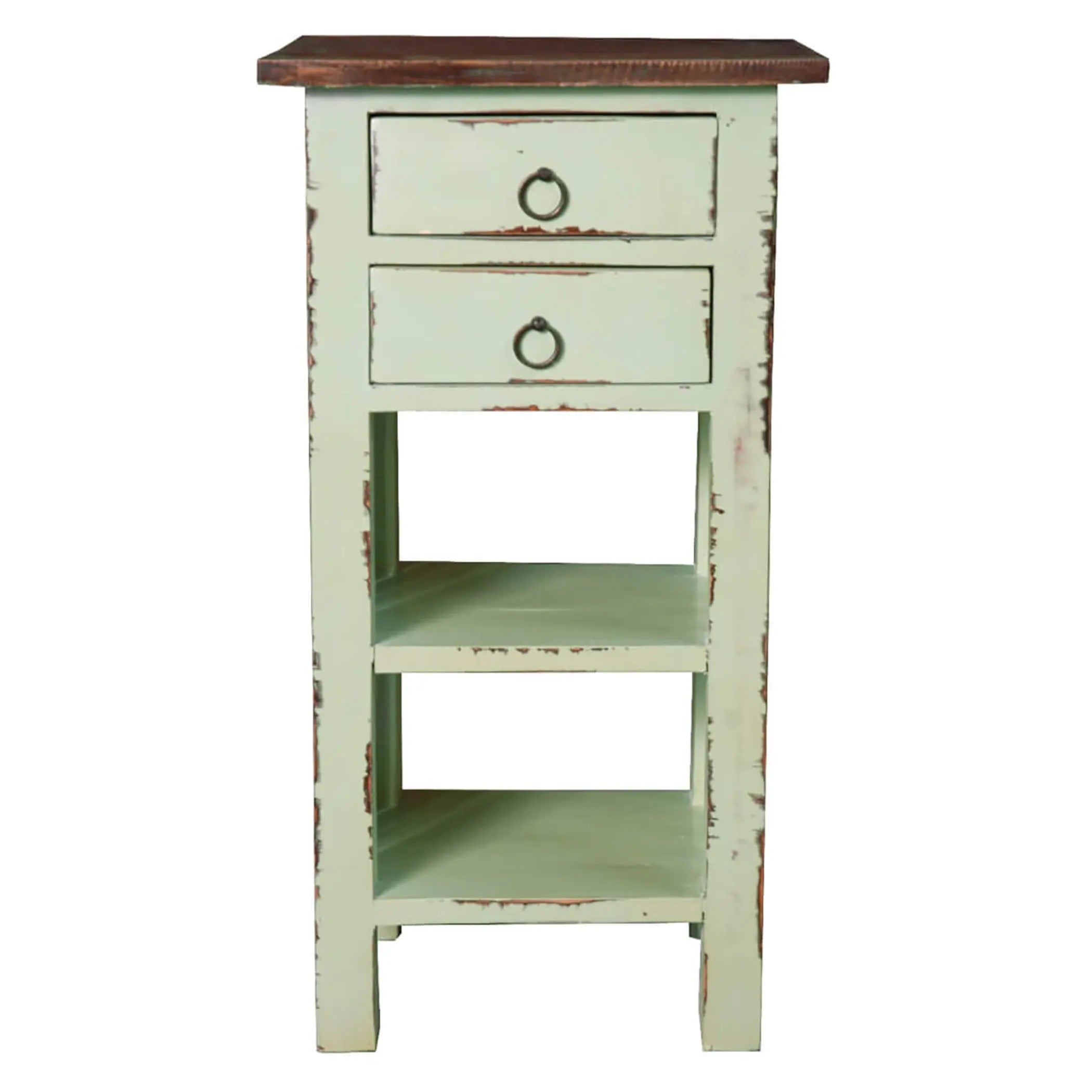 Sunset Trading Cottage End Table with Drawers and Shelves | Bahama Blue/Raftwood Brown Solid Wood | Fully Assembled Narrow Display Shelves Sunset Trading
