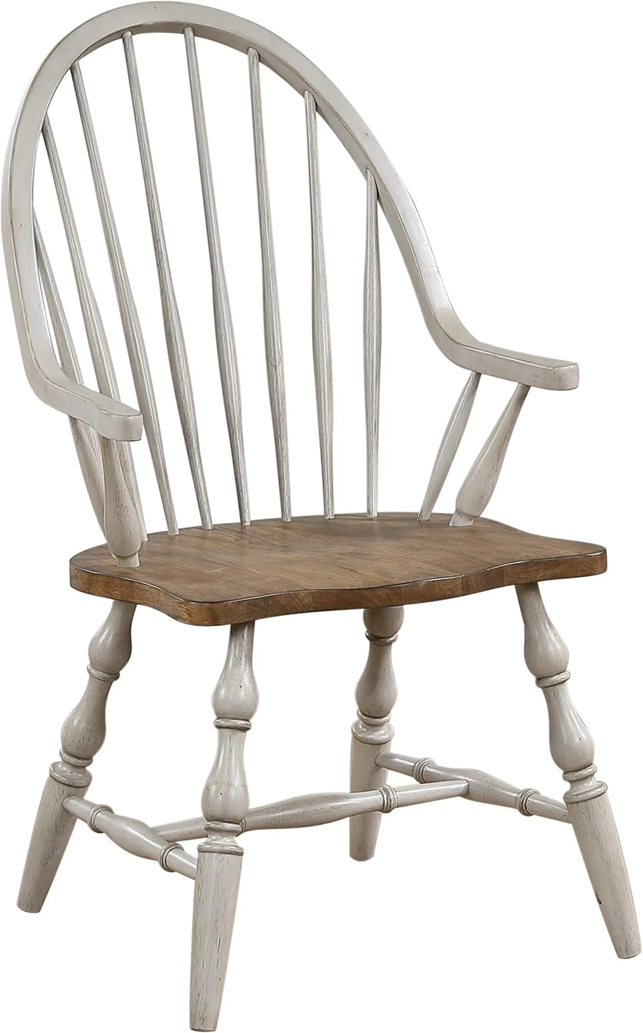 Sunset Trading Country Grove Windsor Spindleback Dining Chair with Arms | Fully Assembled Kitchen Armchair| Modern Farmhouse Minimalist Country Cottage | Distressed Gray and Brown Wood Sunset Trading