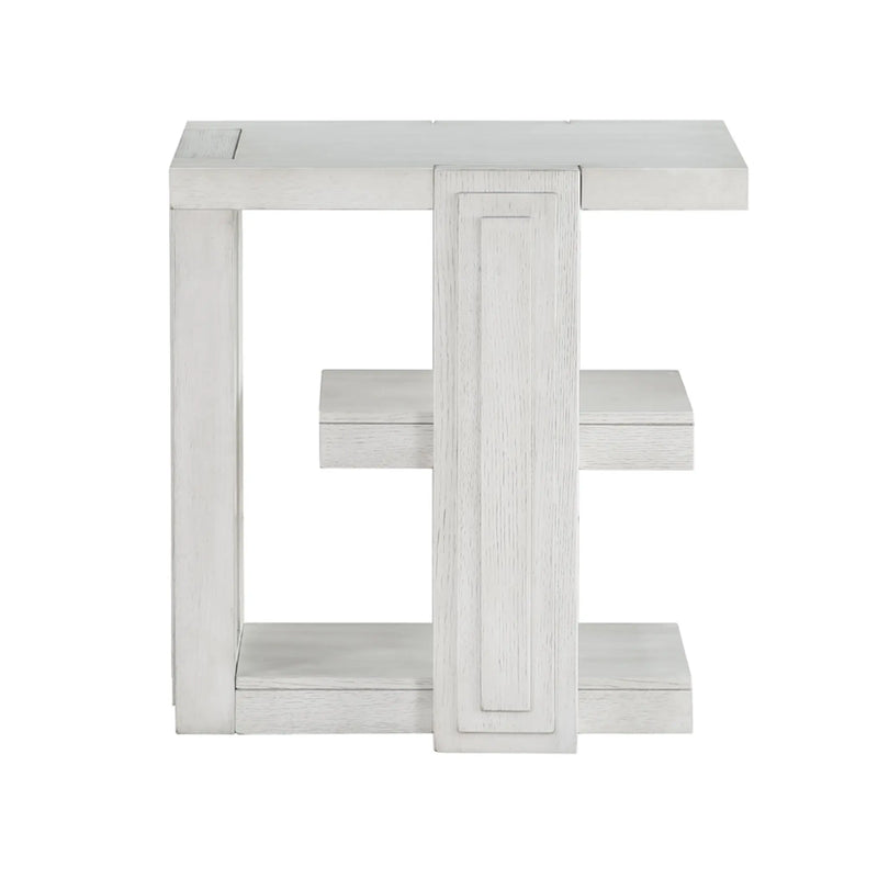 Sunset Trading Dover Chairside 14" Slim Rectangular Side End Table with Storage Shelves | Cerused White Oak Wood Sunset Trading