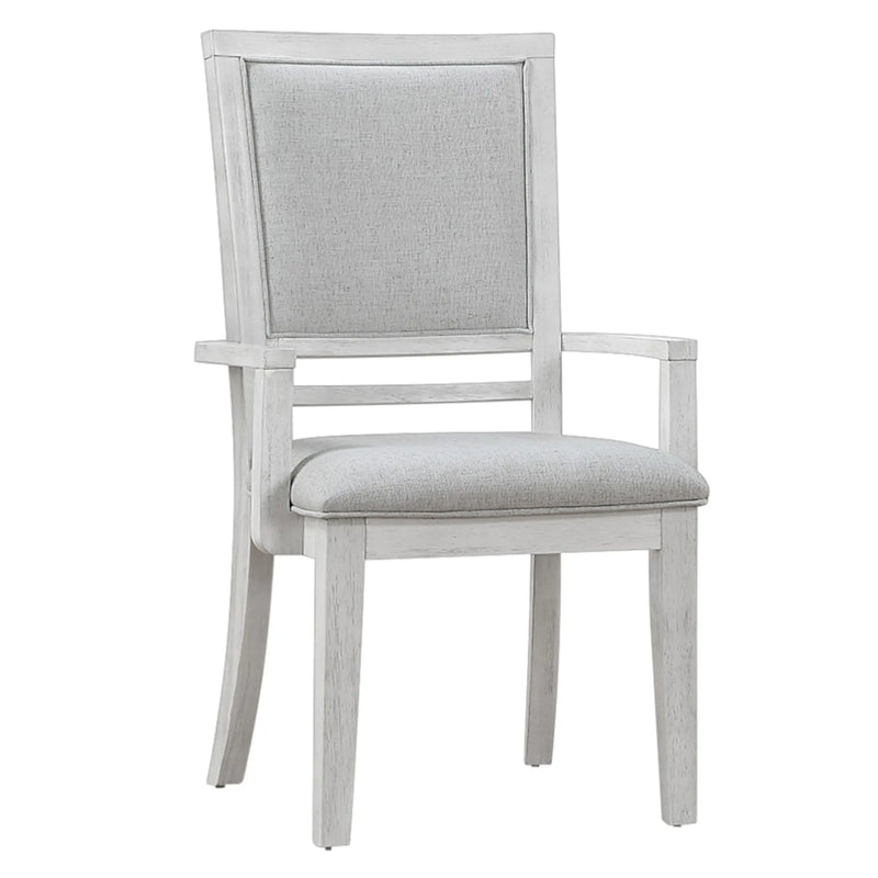 Sunset Trading Dover Dining Chair with Arms | Padded Upholstered Seat & Back Armchair | Set of 2 | Cerused White Oak Wood Sunset Trading