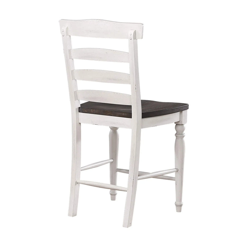 Sunset Trading French Chic Ladder Back Barstools | Set of 2 Highback Kitchen Island Stools | Two-Tone Antique White & Walnut Brown Solid Wood | Dining and Game Room Seating Sunset Trading