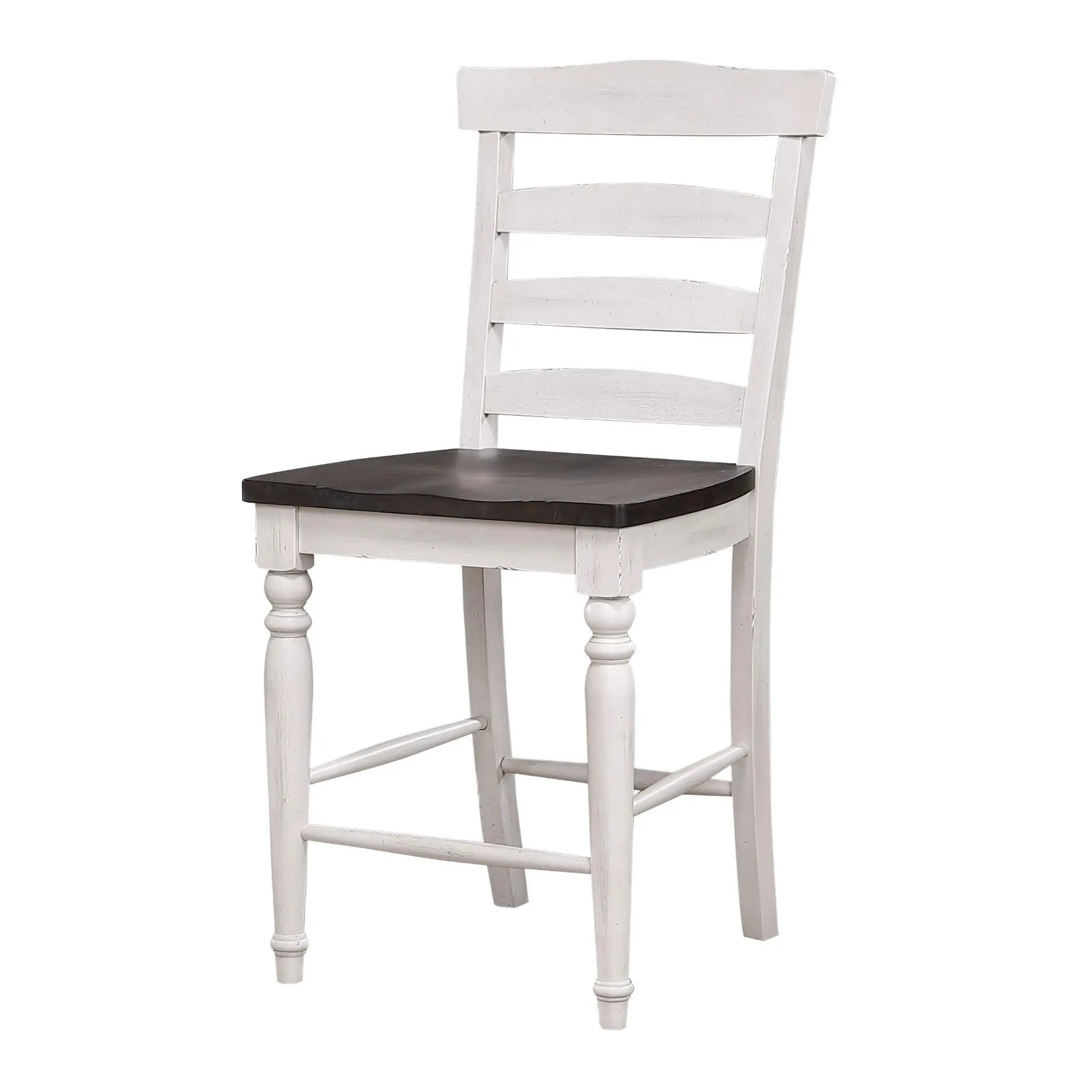 Sunset Trading French Chic Ladder Back Barstools | Set of 2 Highback Kitchen Island Stools | Two-Tone Antique White & Walnut Brown Solid Wood | Dining and Game Room Seating Sunset Trading
