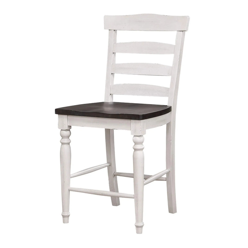 Sunset Trading French Chic Ladder Back Barstools | Set of 2 Highback Kitchen Island Stools | Two-Tone Antique White & Walnut Brown Solid Wood | Dining and Game Room Seating Sunset Trading