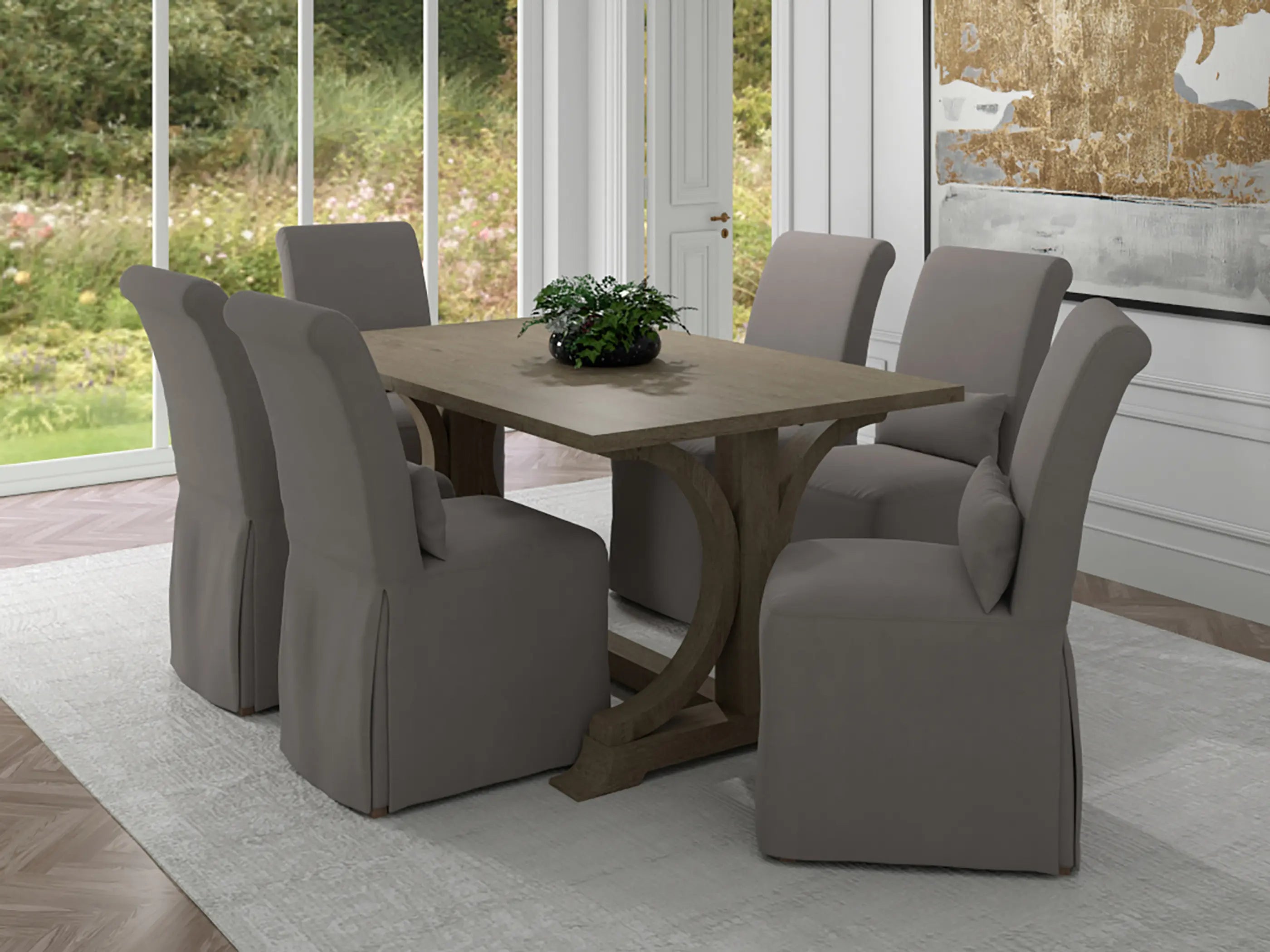 Sunset Trading Newport Slipcovered Dining Chair | Performance Fabric Washable Water-Resistant Stain-Proof | Gray Sunset Trading