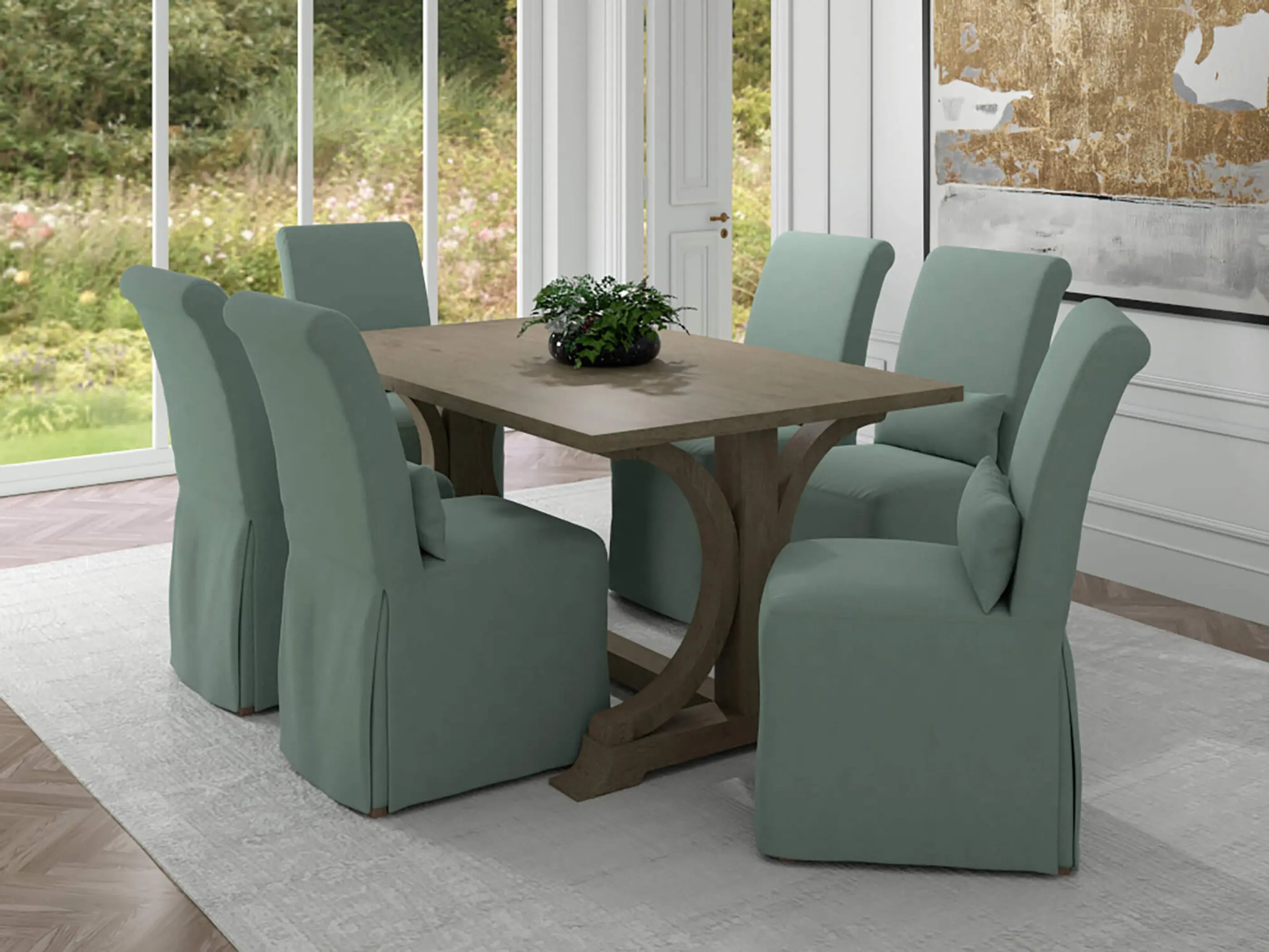 Sunset Trading Newport Slipcovered Dining Chair | Performance Fabric Washable Water-Resistant Stain-Proof | Ocean Blue Sunset Trading